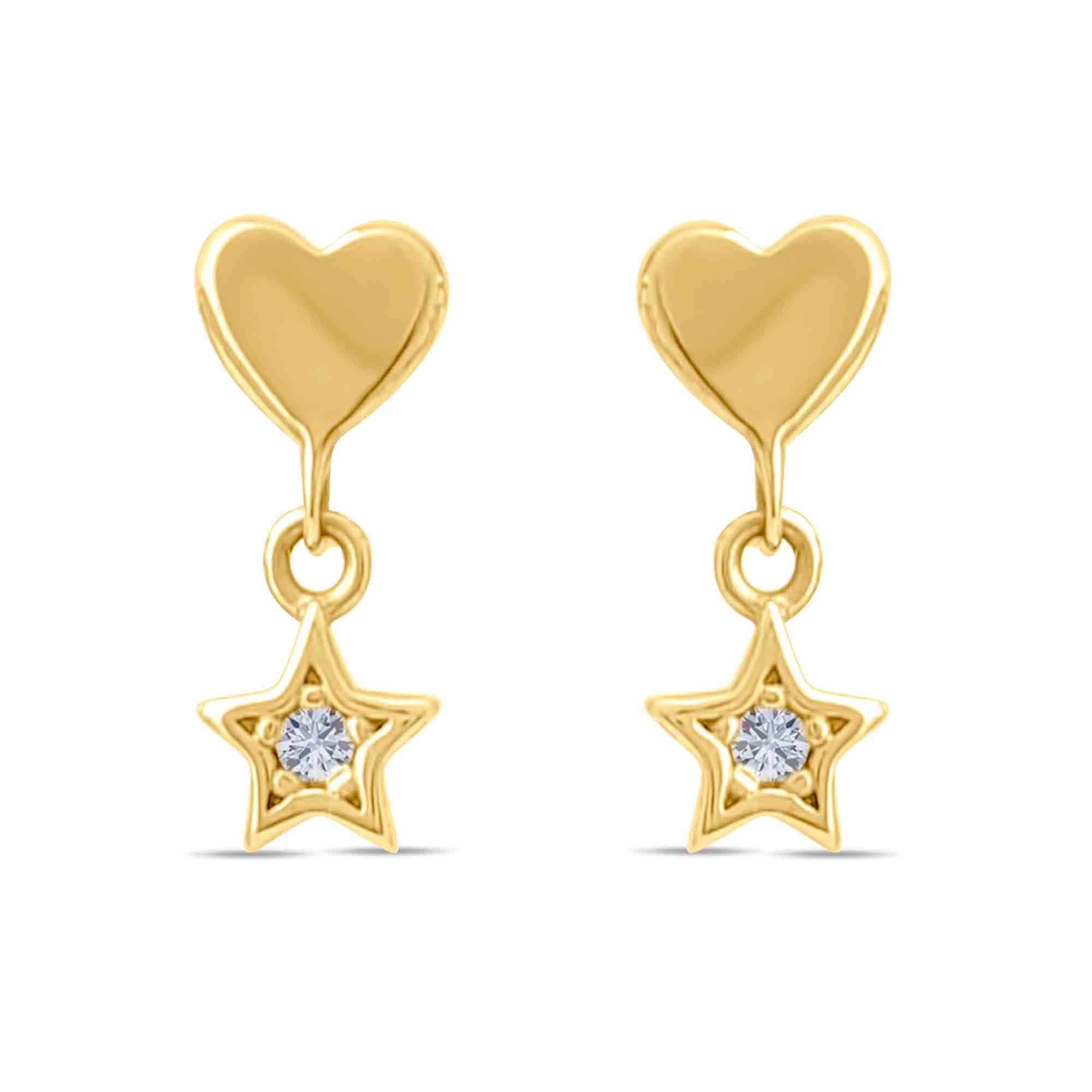 Gold heart and star Piercing with clear CZ on a white background