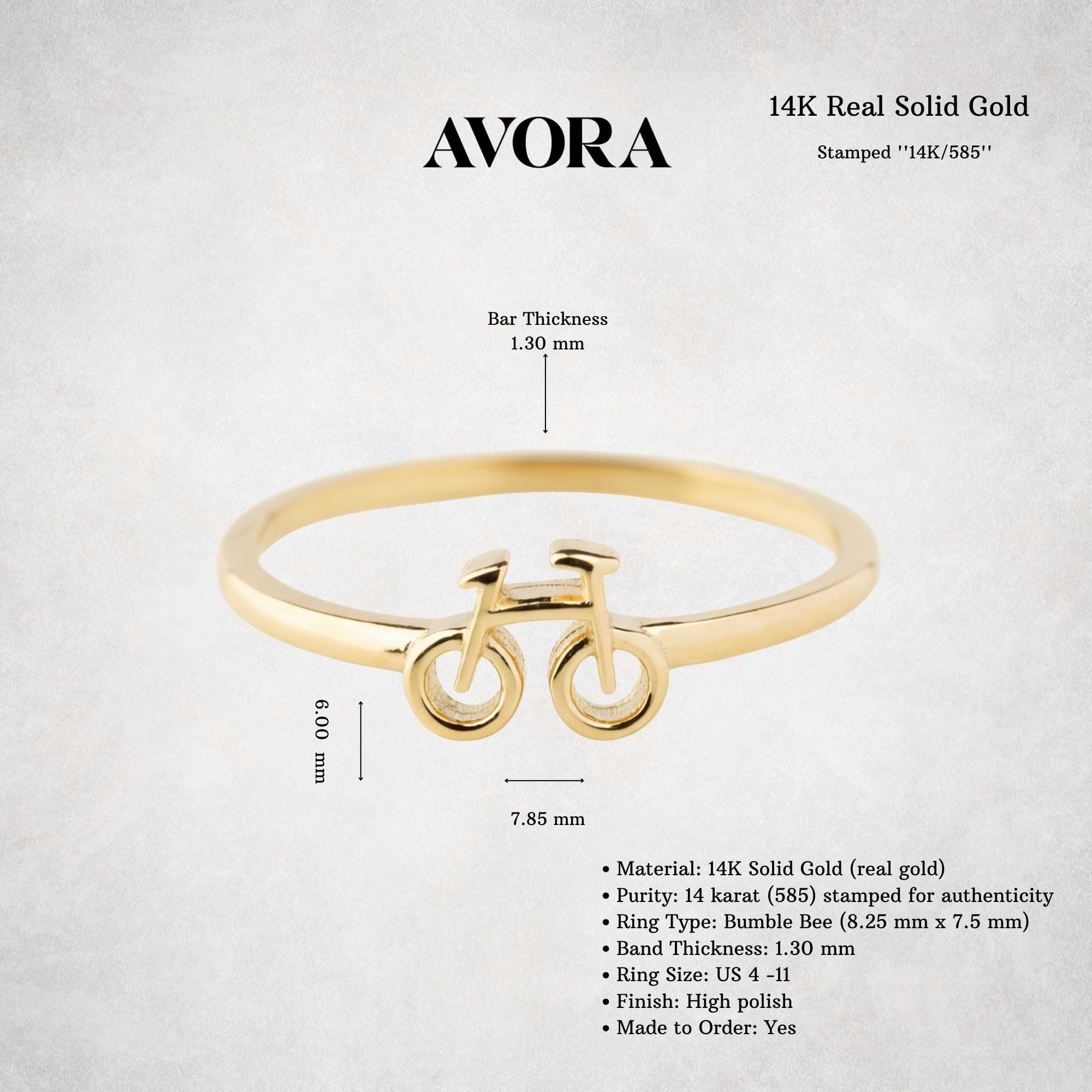 14K Solid Gold Bicycle Ring
