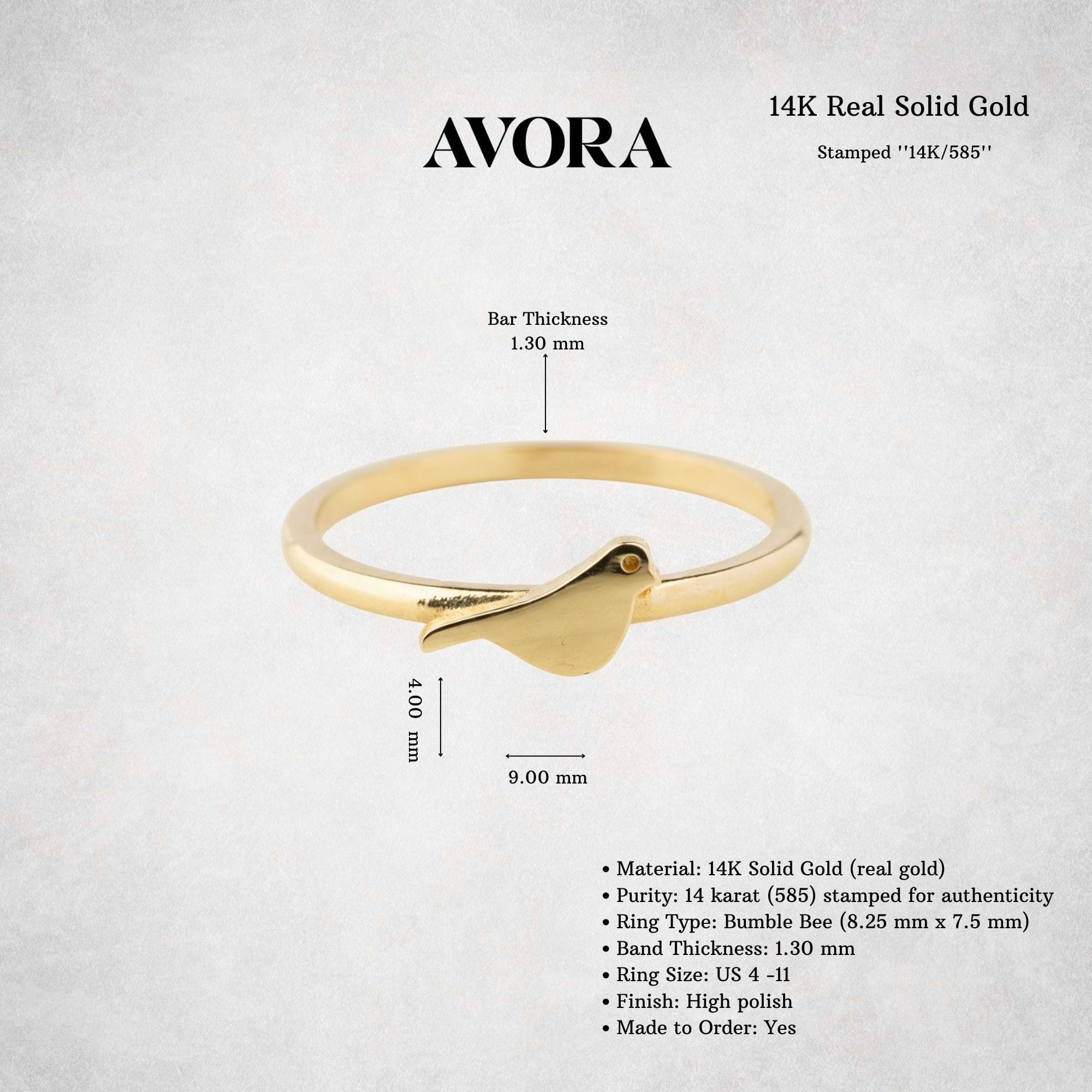 14K Solid Gold Bird Ring