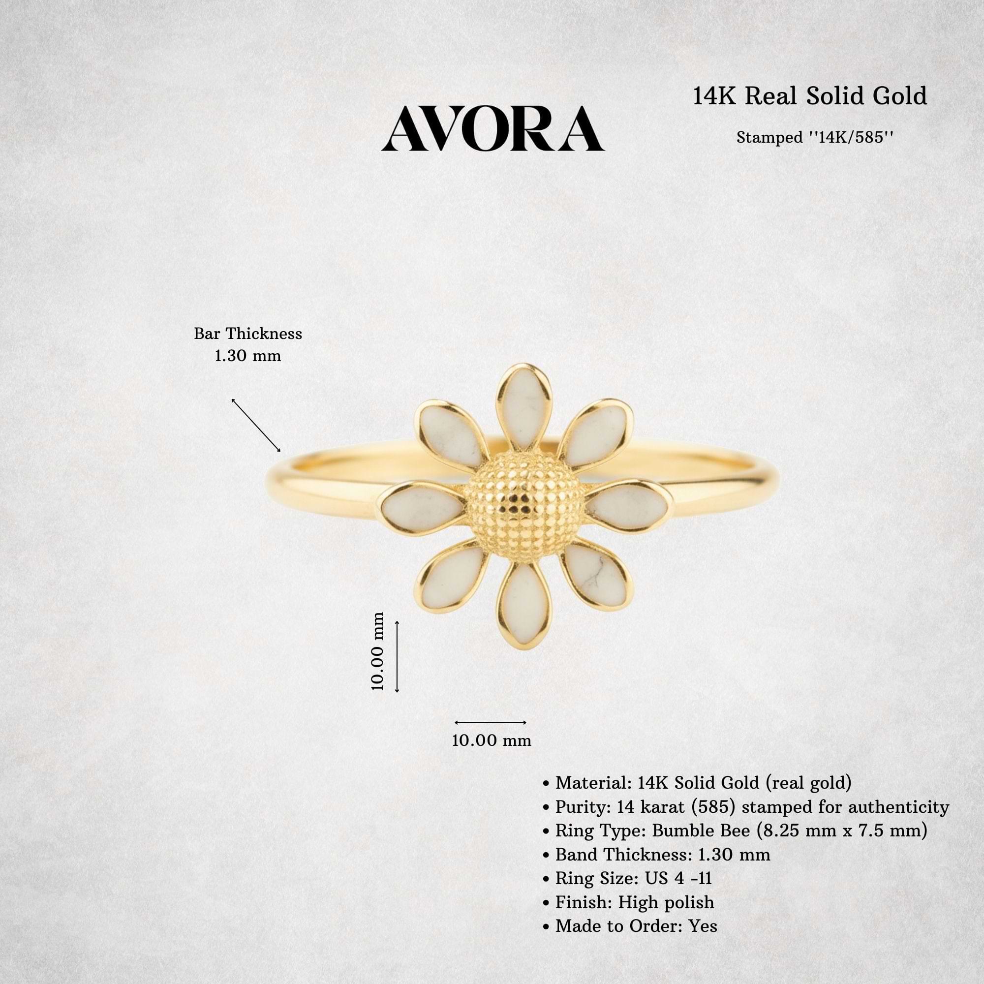 14K Gold White Daisy Flower Ring
