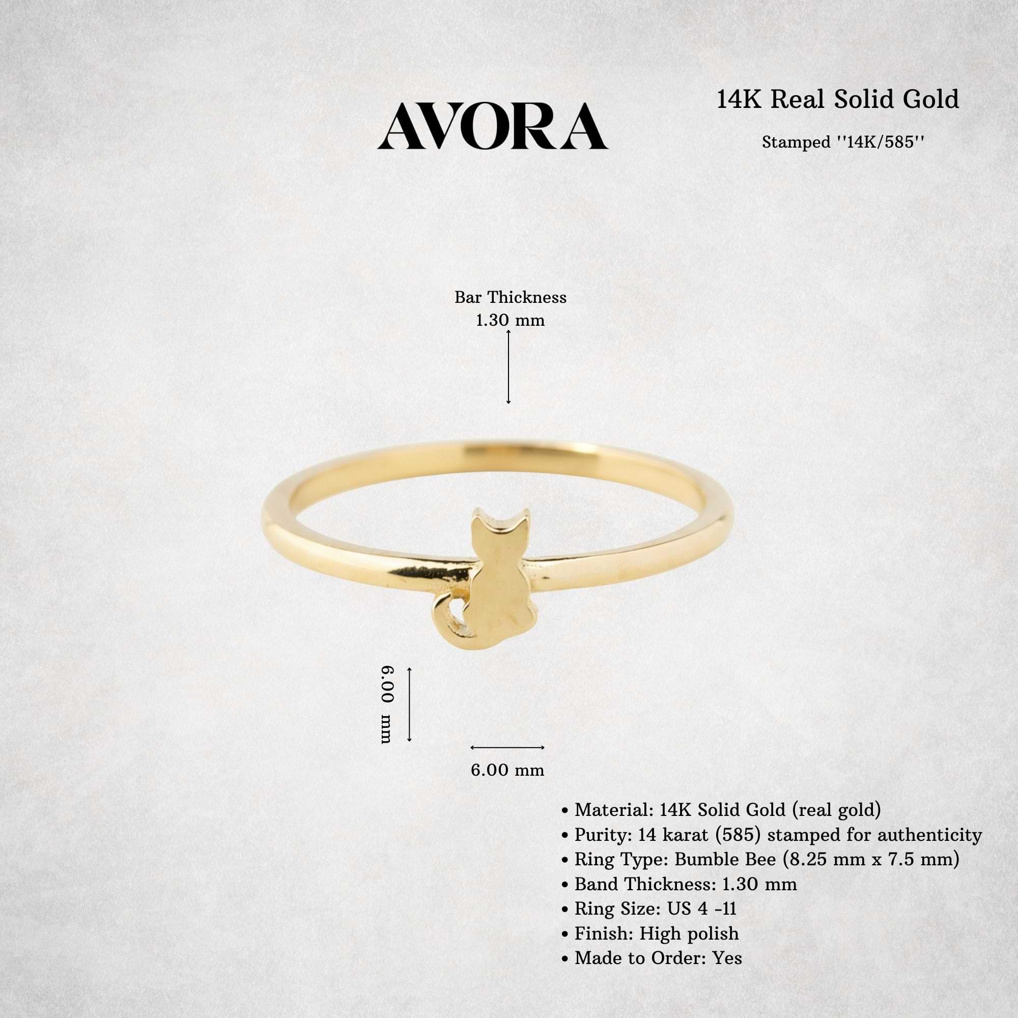14K Solid Gold Cat Ring