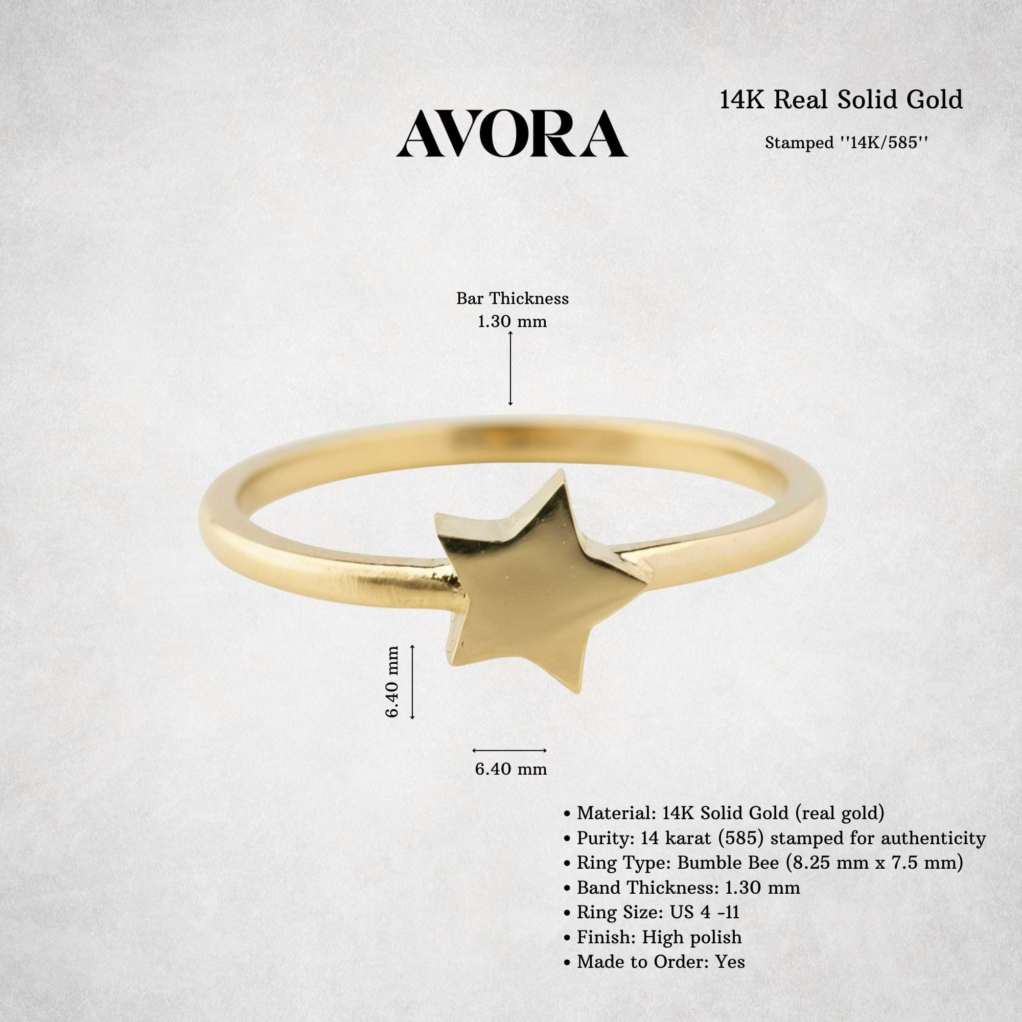 14K Solid Gold Star Ring