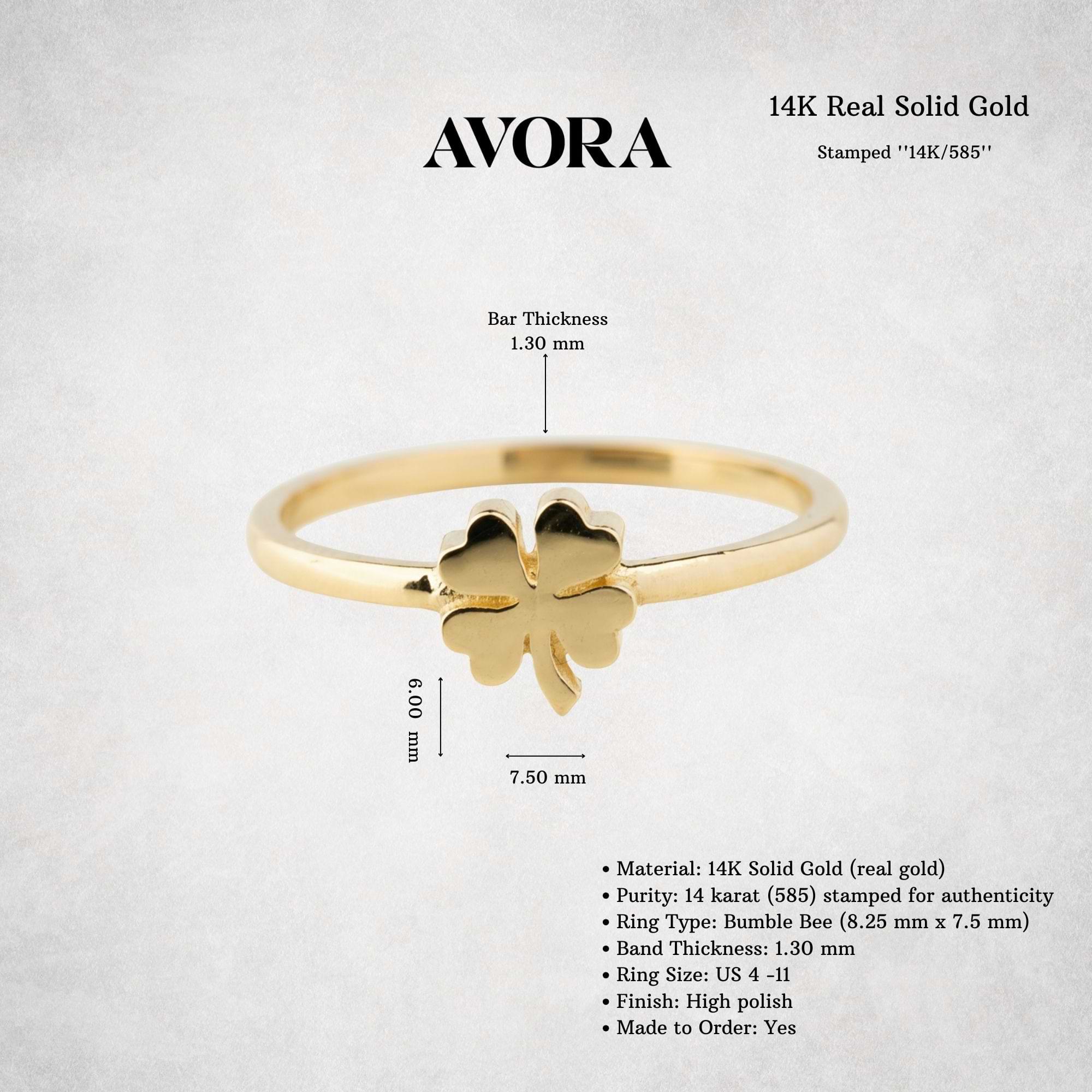 14K Solid Gold Clover Ring - Shamrock Ring