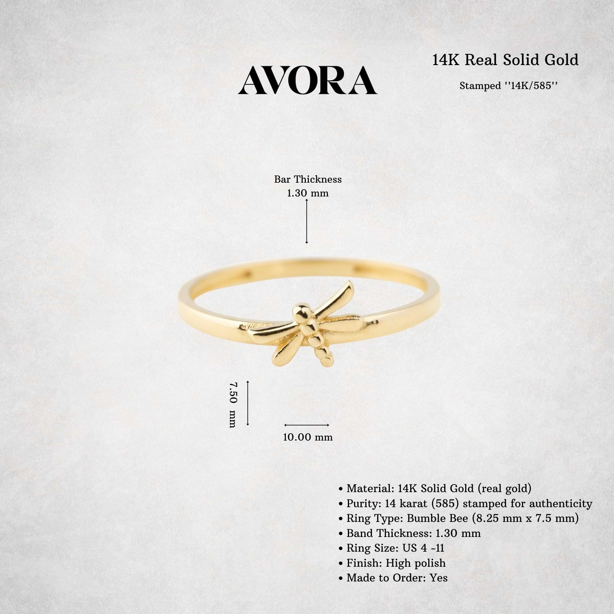 14K Solid Gold Dragonfly Ring