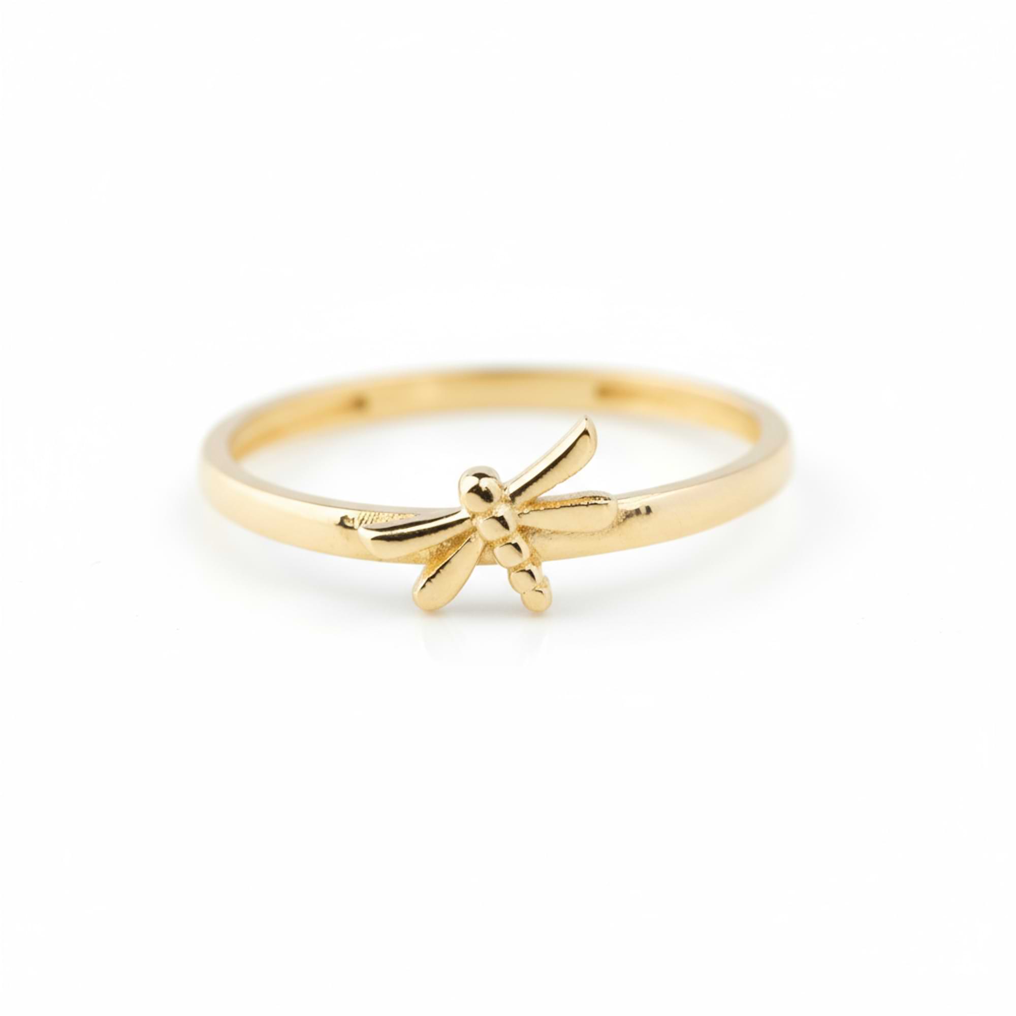 14k Gold Dragonfly ring with a starfish design on a white background