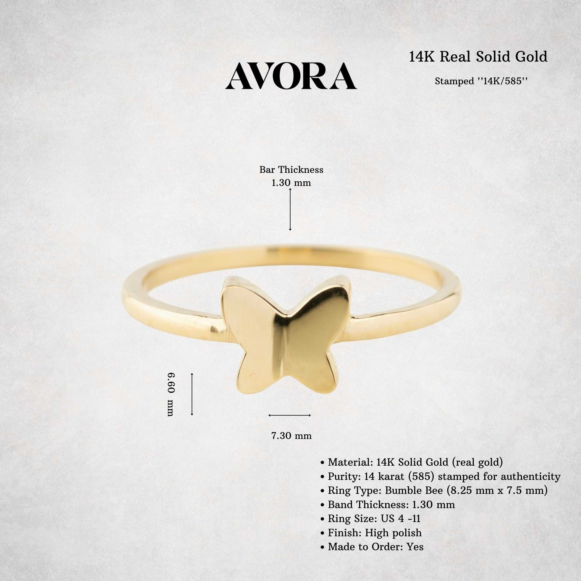 14K Solid Gold Butterfly Ring