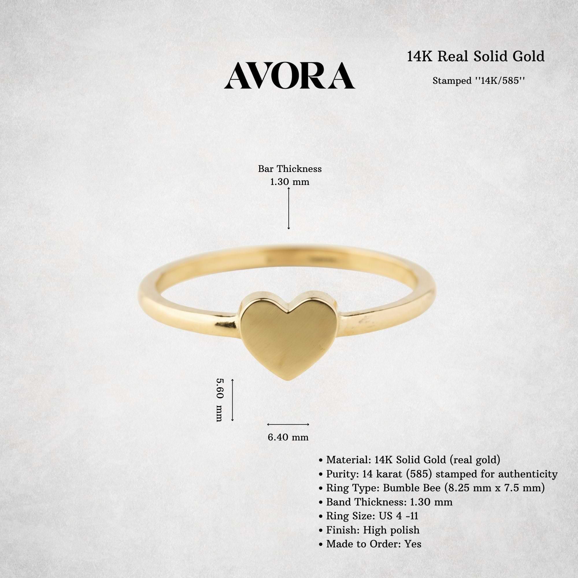 14K Solid Gold Heart Signet Ring
