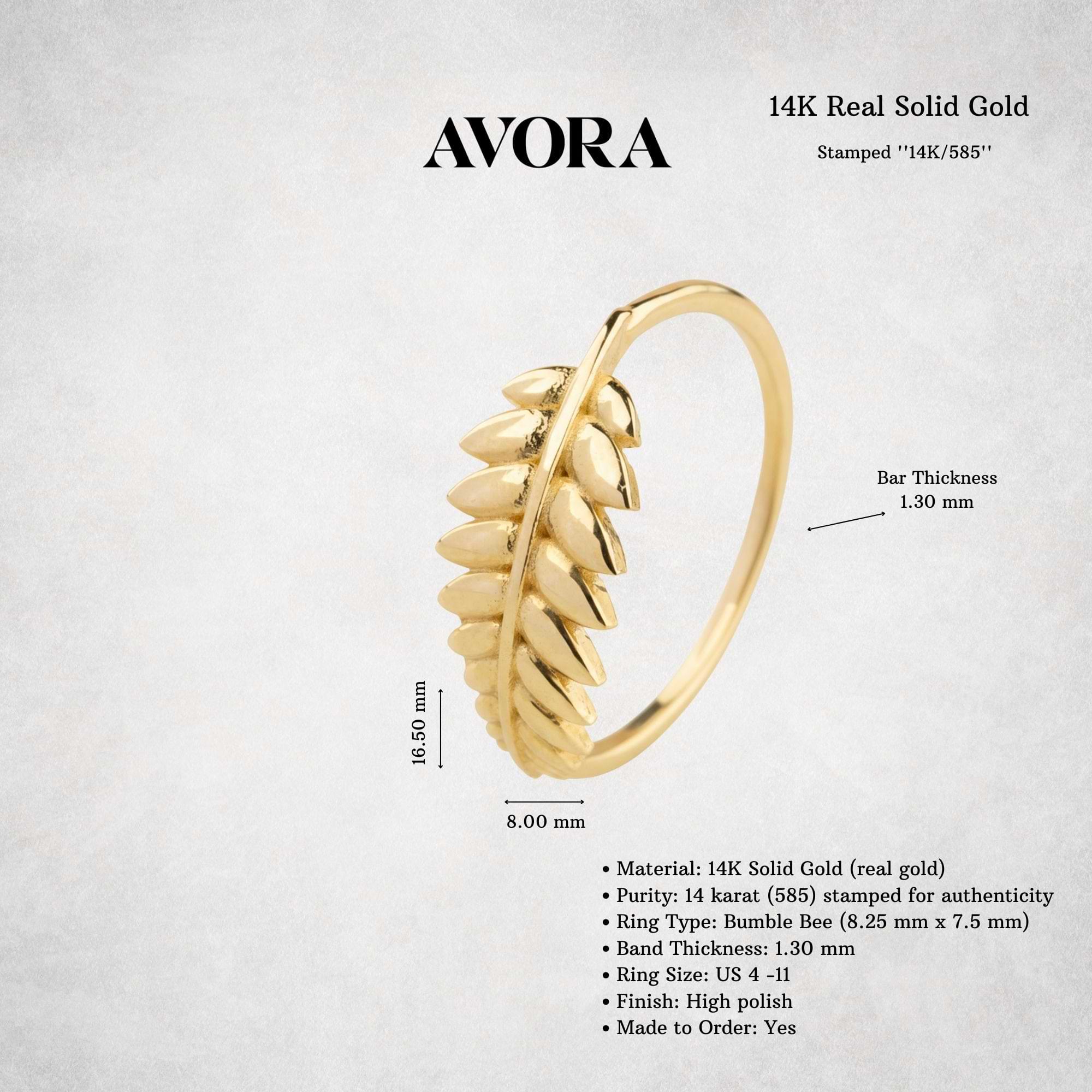 14K Solid Gold Laurel Leaf Ring