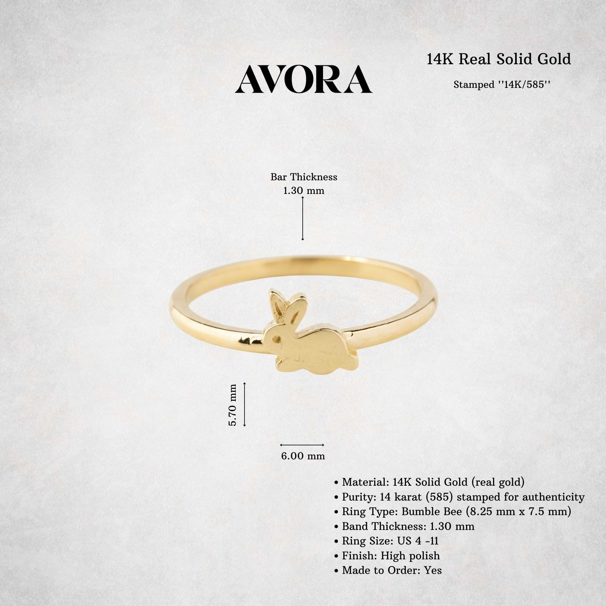 14K Solid Gold Rabbit Ring