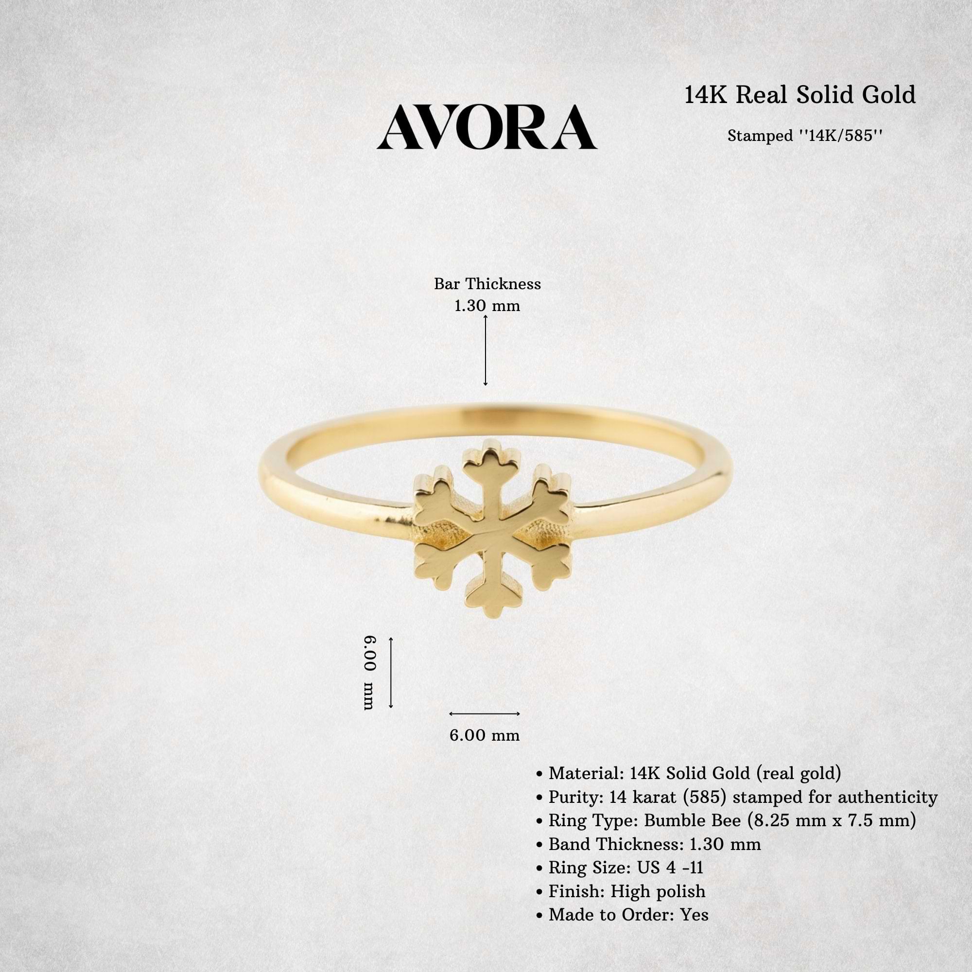 14K Solid Gold Snowflake Ring