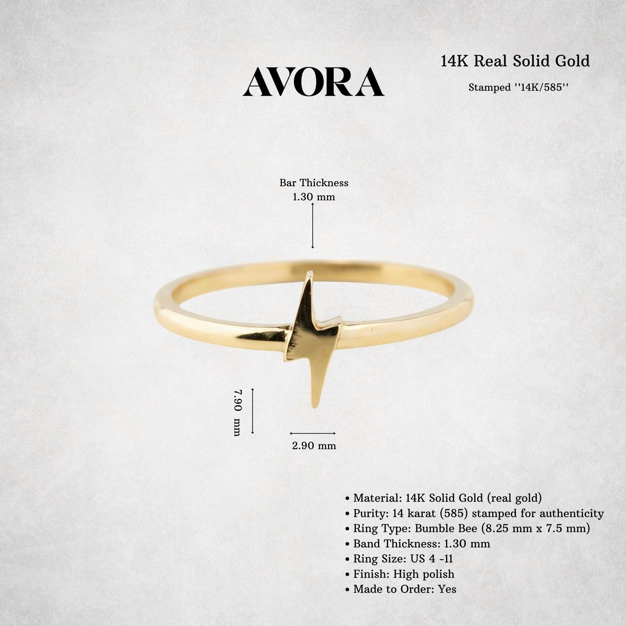 14K Solid Gold Lightning Bolt Ring