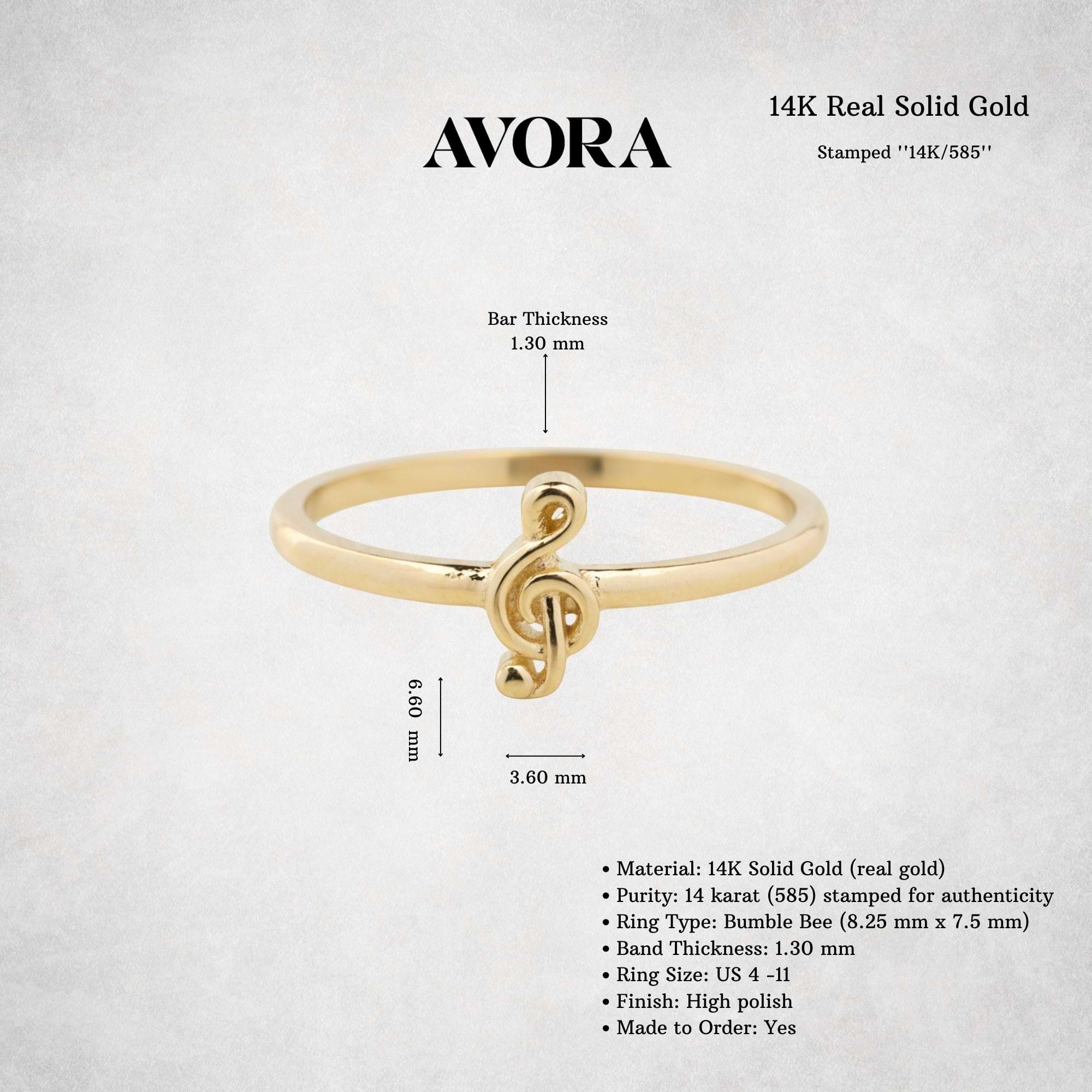 14K Solid Gold Treble Clef Ring