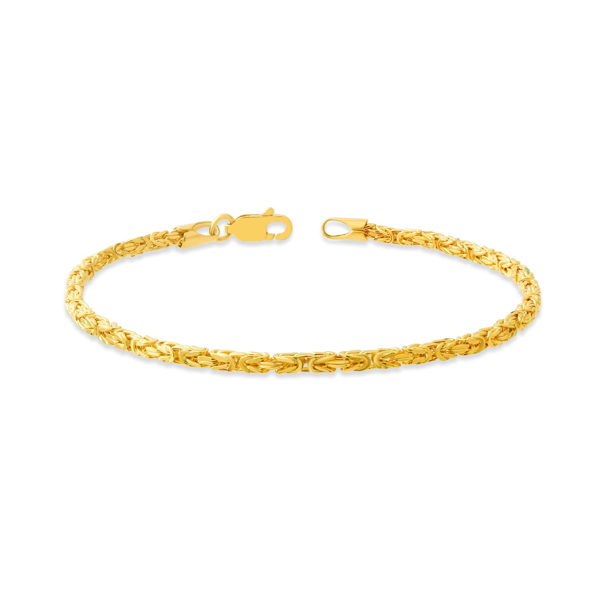 Gold 2.2mm byzantine chain bracelet on a white background