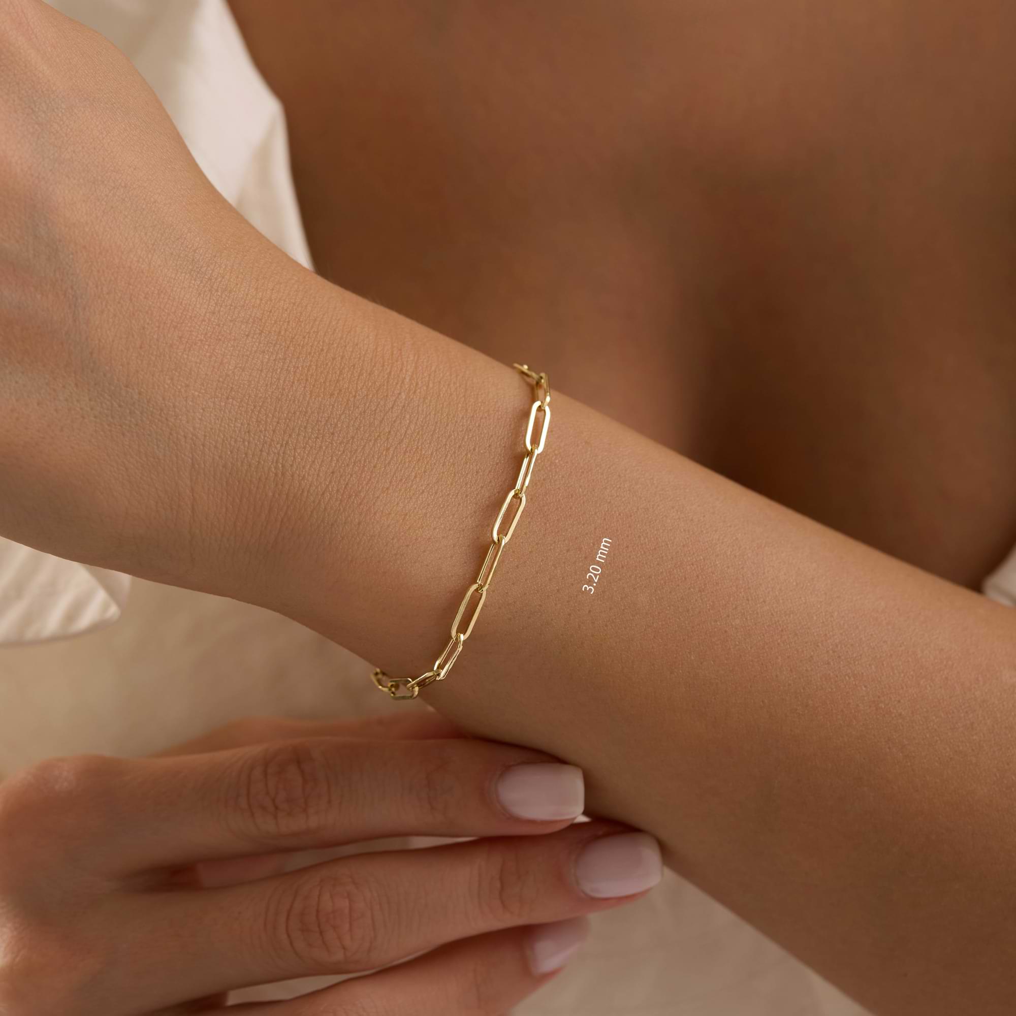 14K Gold Paperclip Chain Bracelet – 3.2 mm, 6-7.5 in