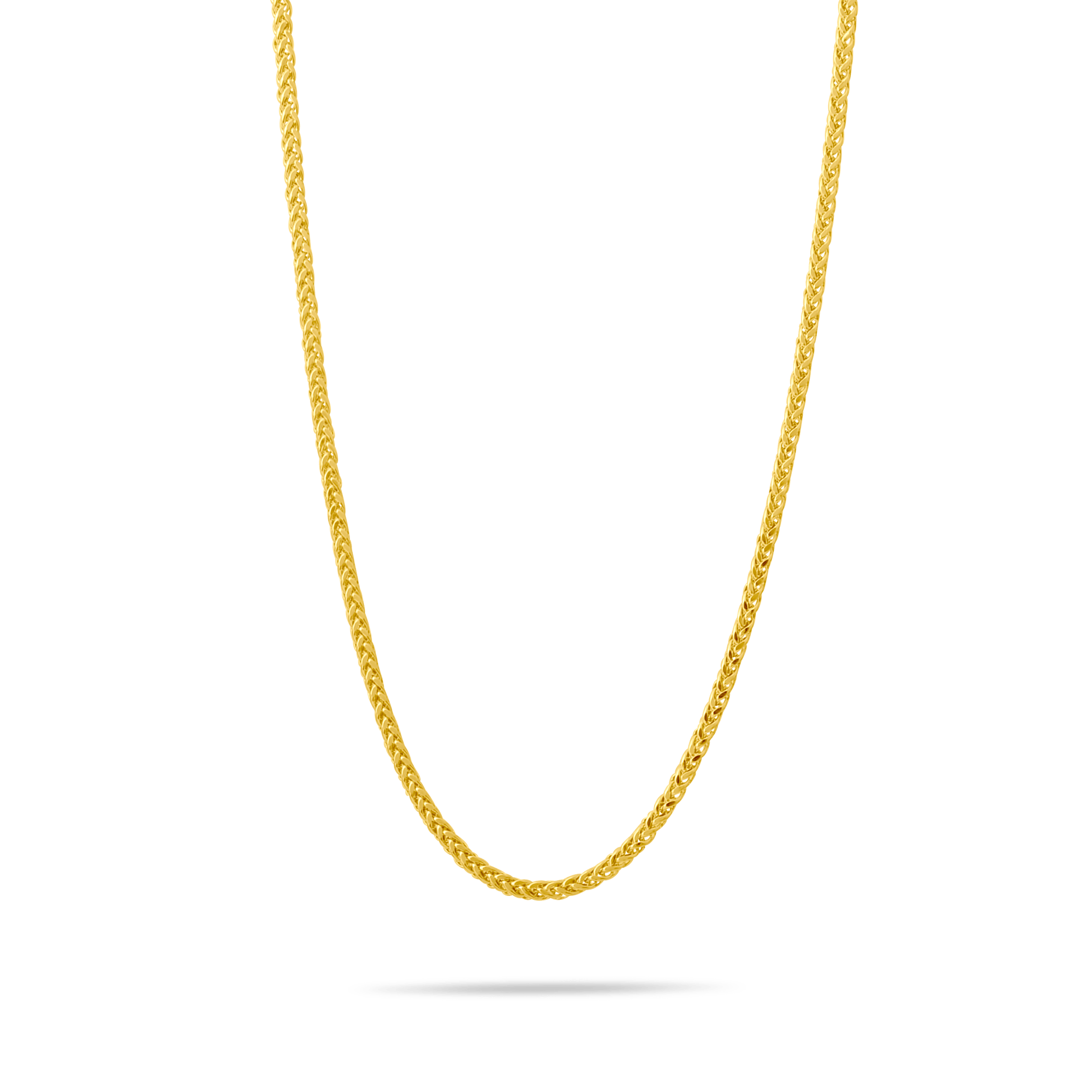 Gold 2mm Spiga chain on a transparent background