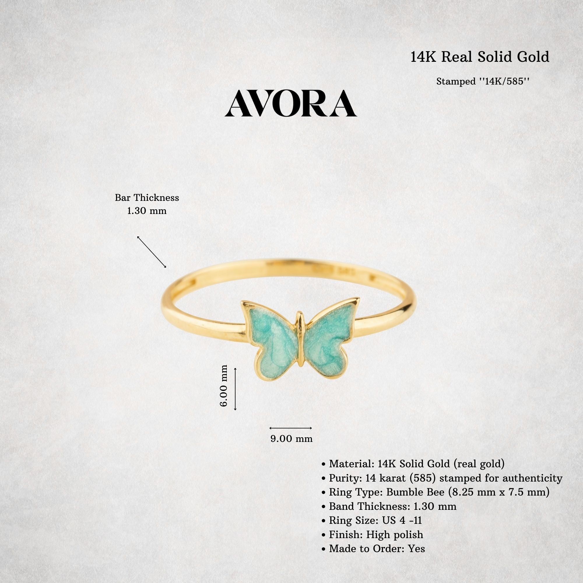 14k Gold Blue Butterfly Ring