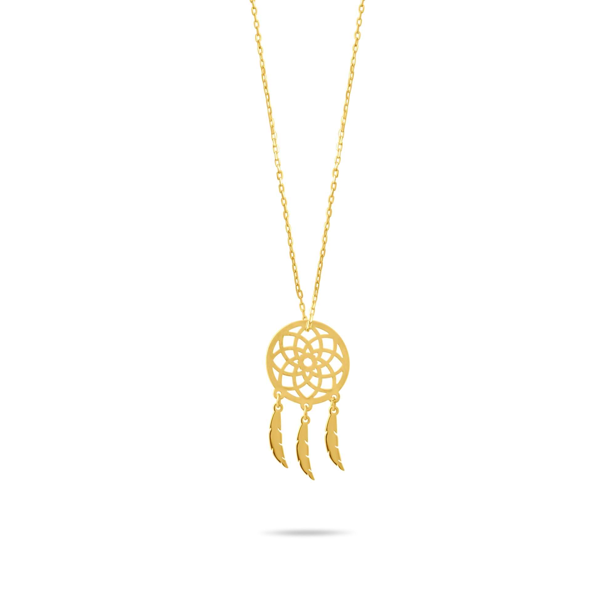 14K Solid Gold Dreamcatcher Pendant Necklace