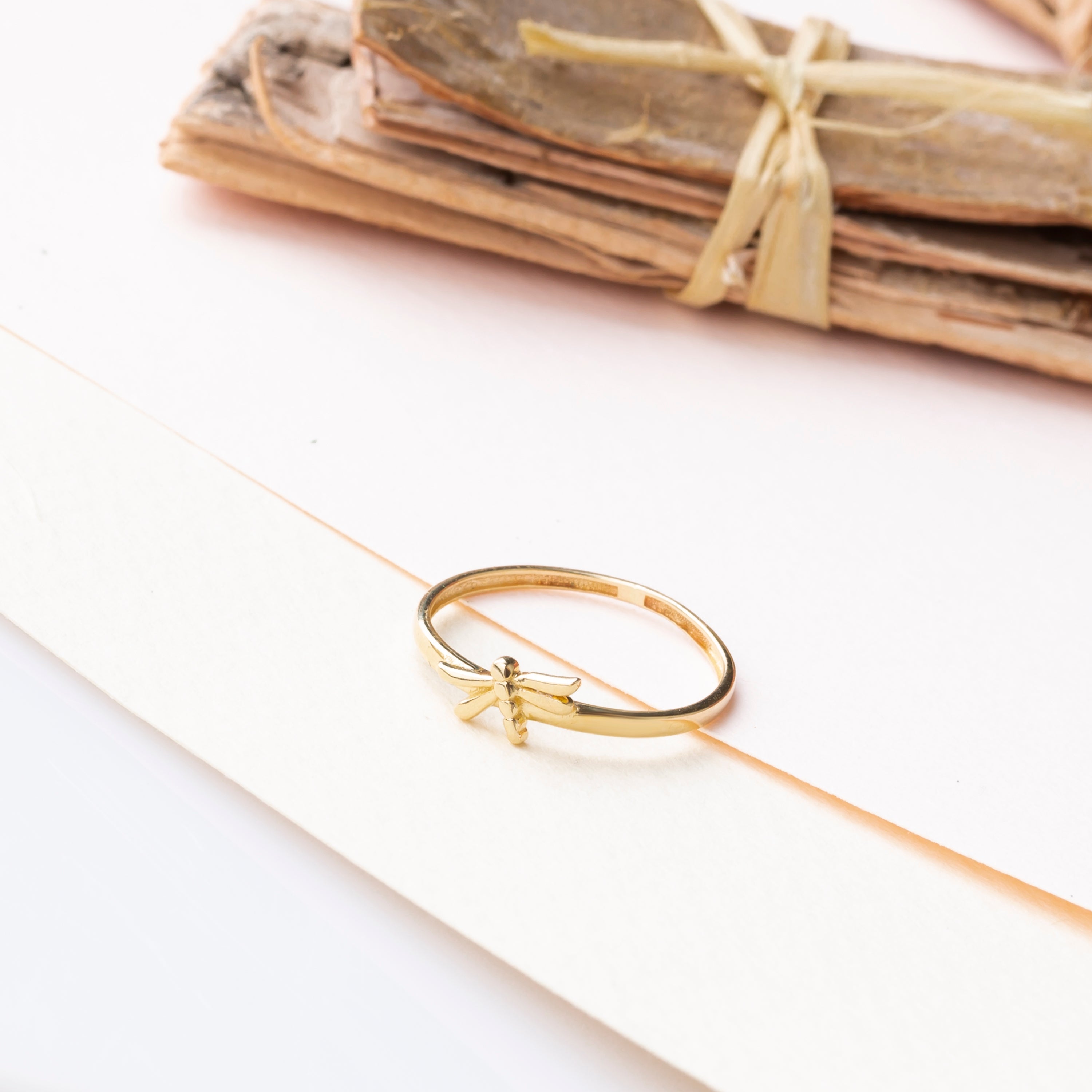 14K Solid Gold Dragonfly Ring