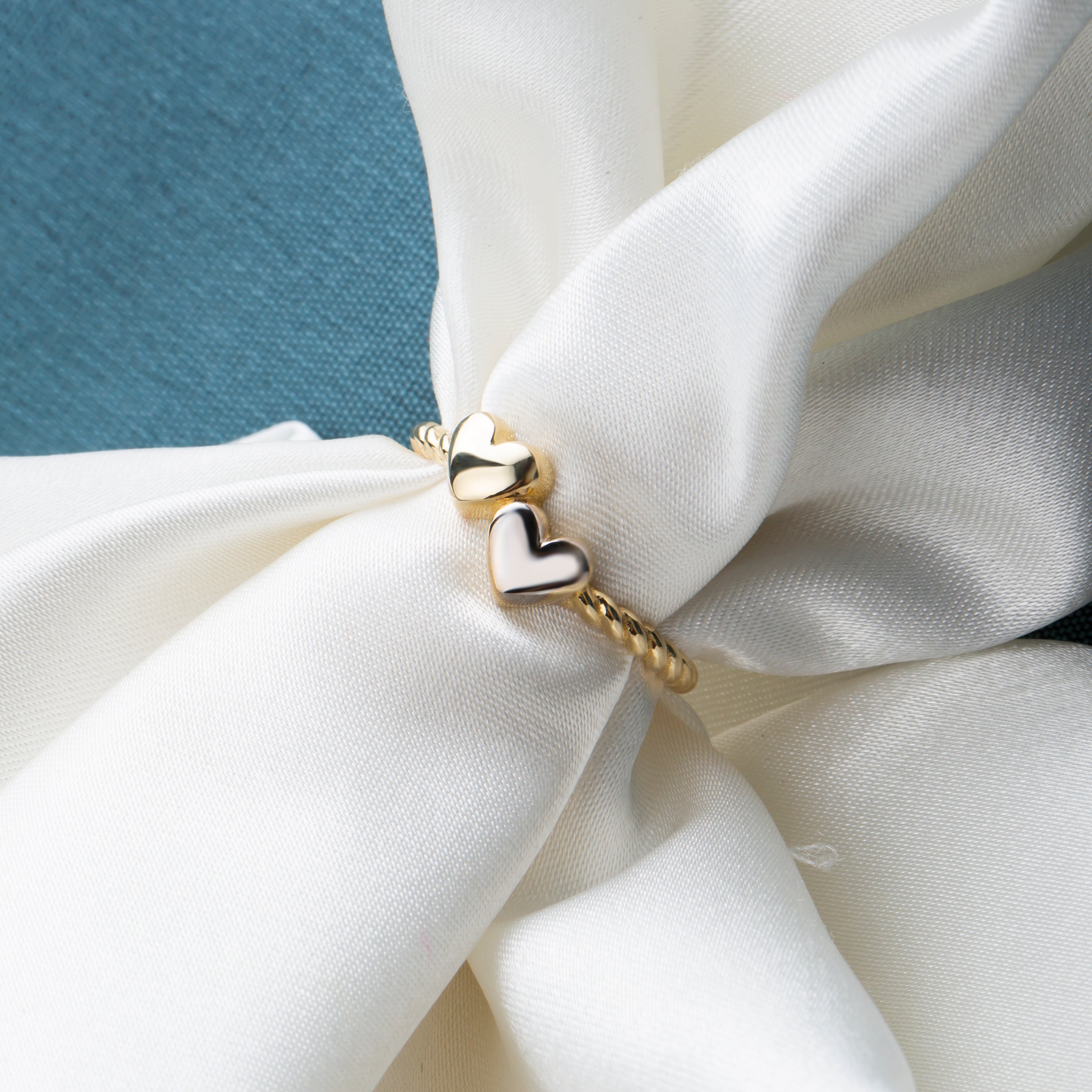 14K Two-Tone Gold Double Heart Ring – Yellow & White Gold Love Band