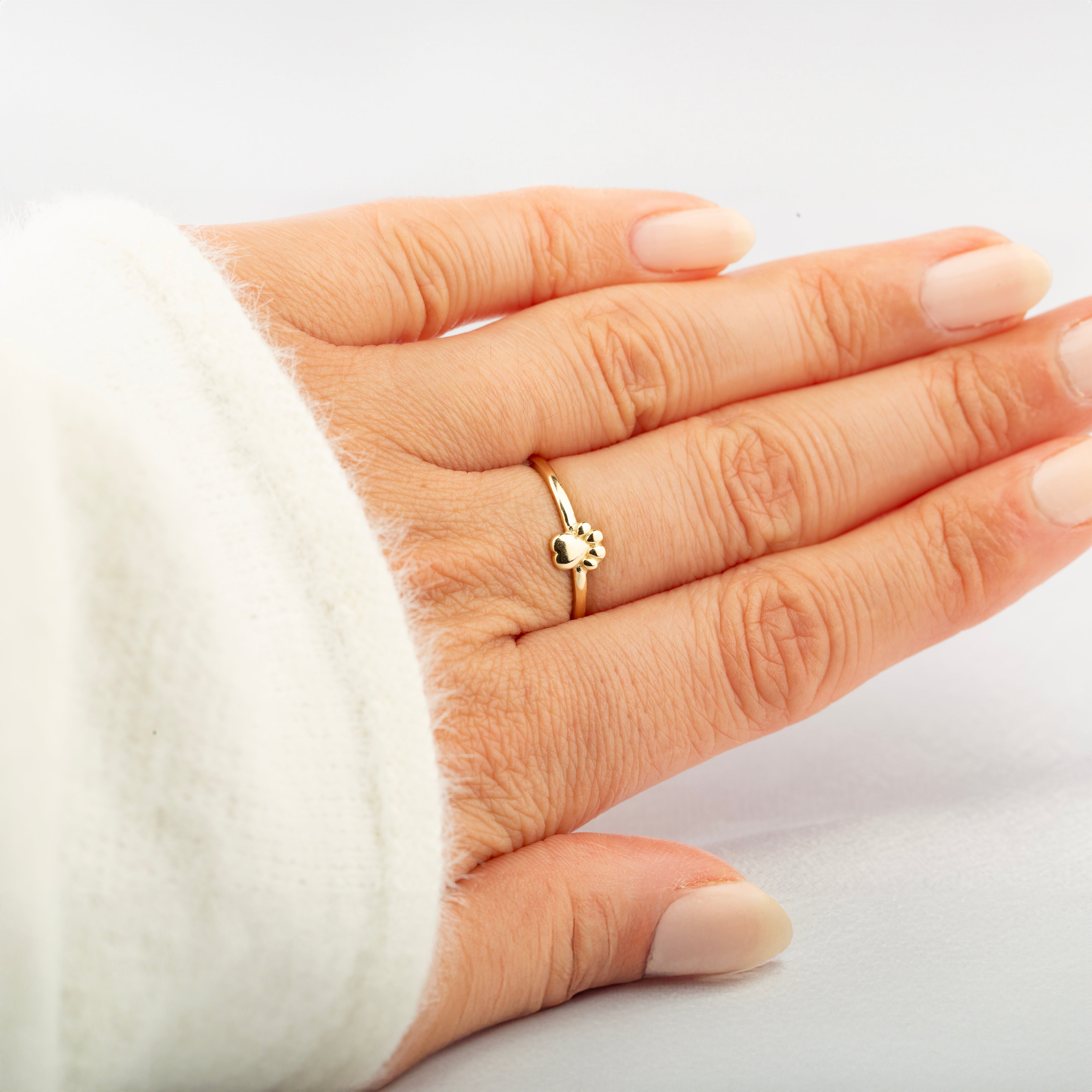 14K Solid Gold Paw Print Ring