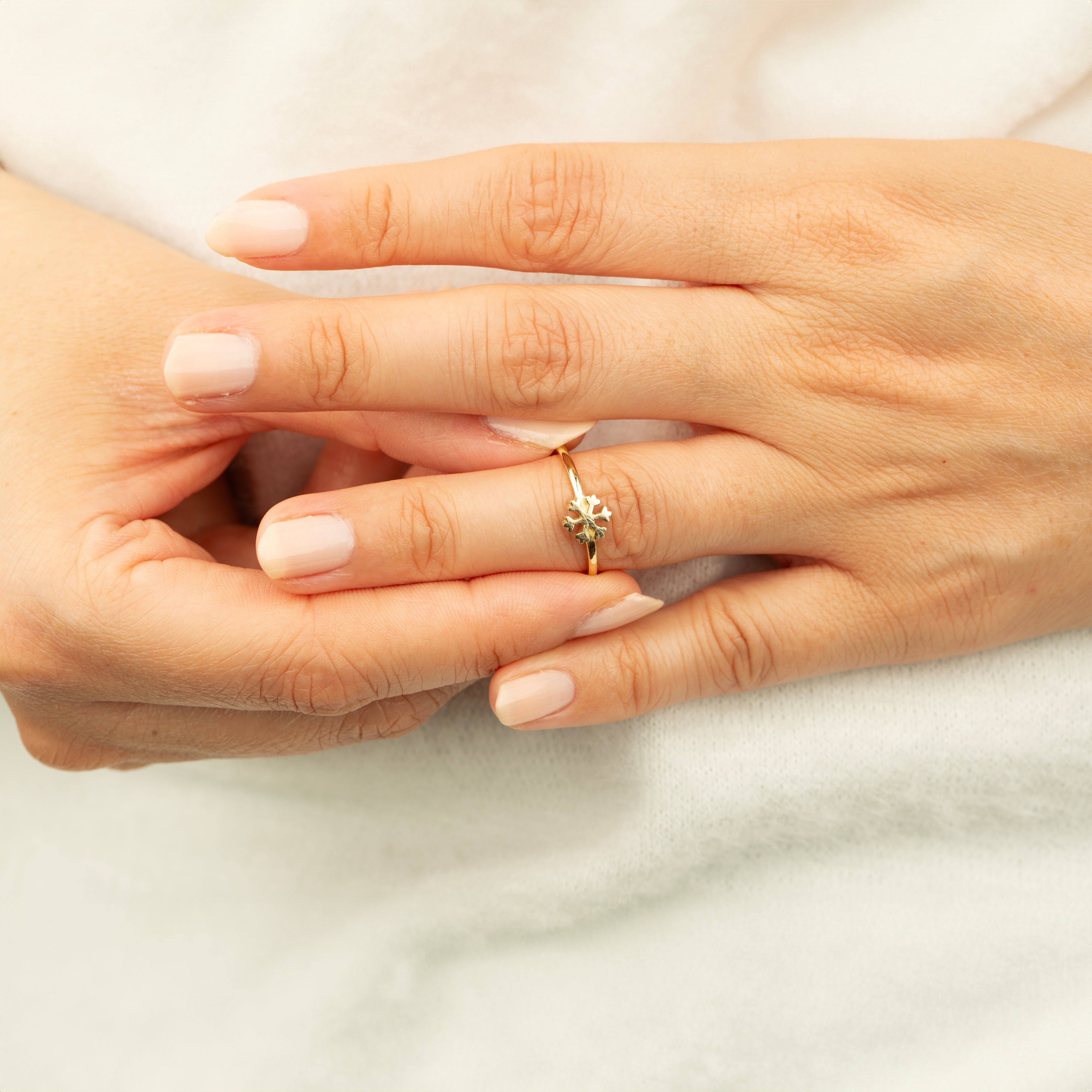 14K Solid Gold Snowflake Ring