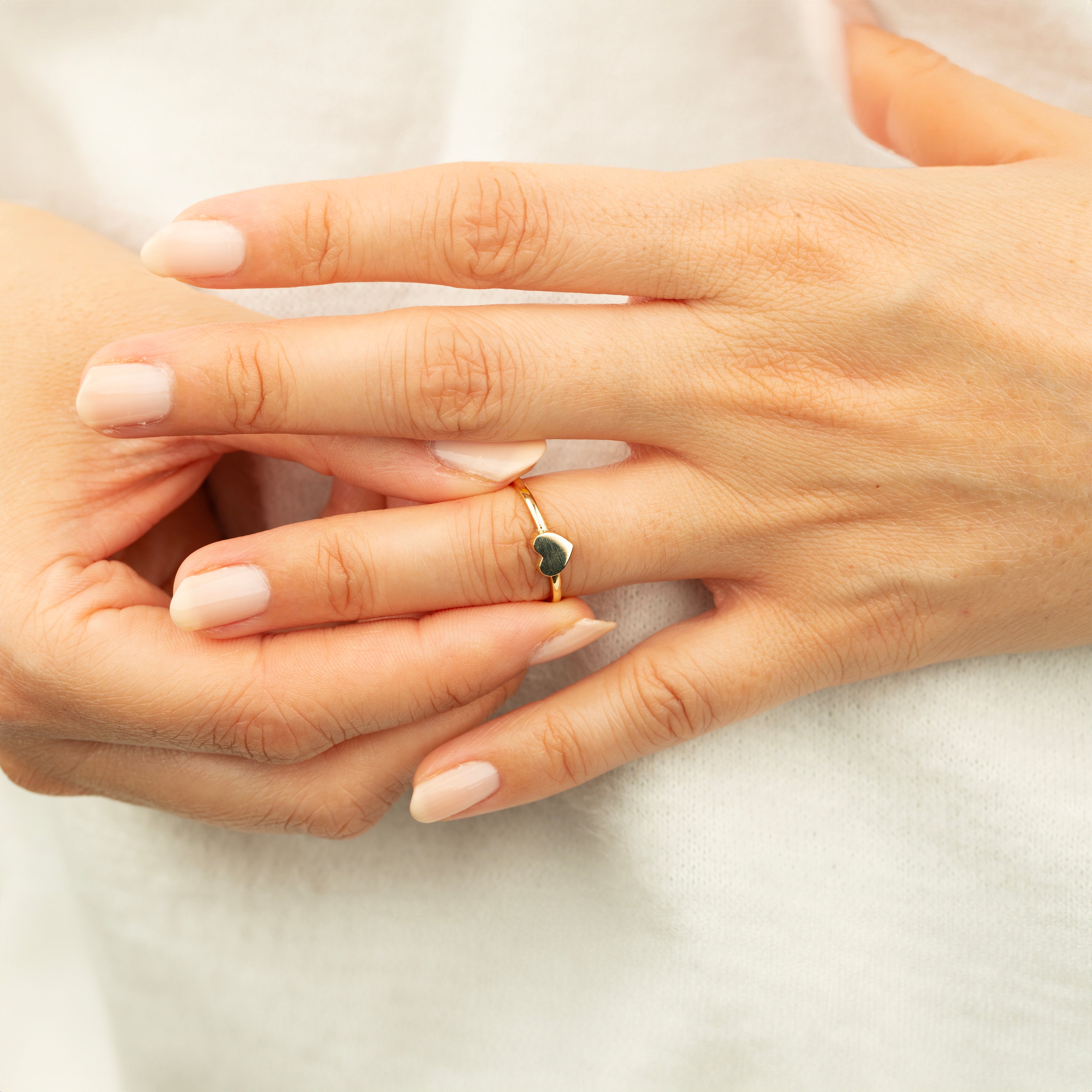 14K Solid Gold Heart Signet Ring