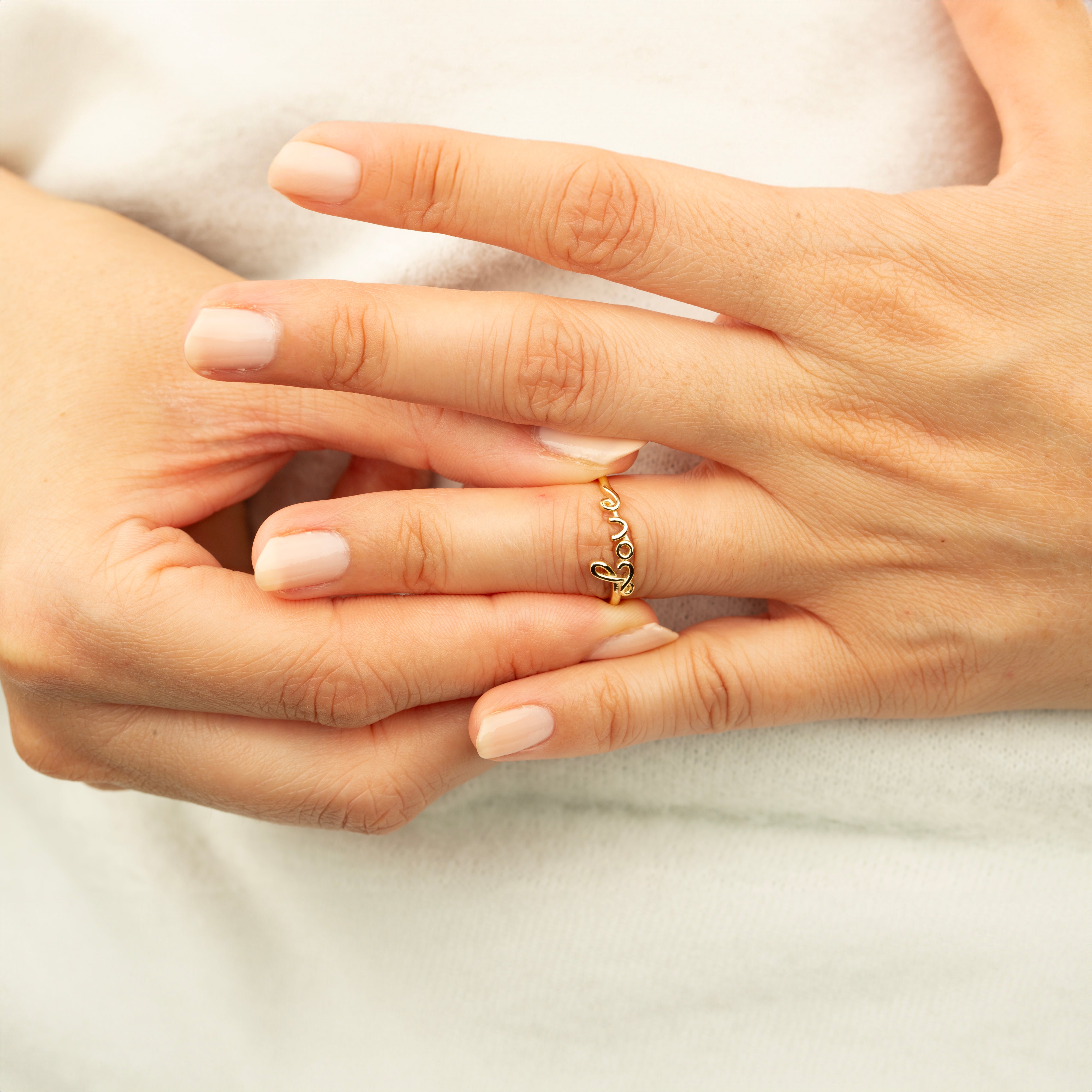 14K Real Gold Cursive Love Ring