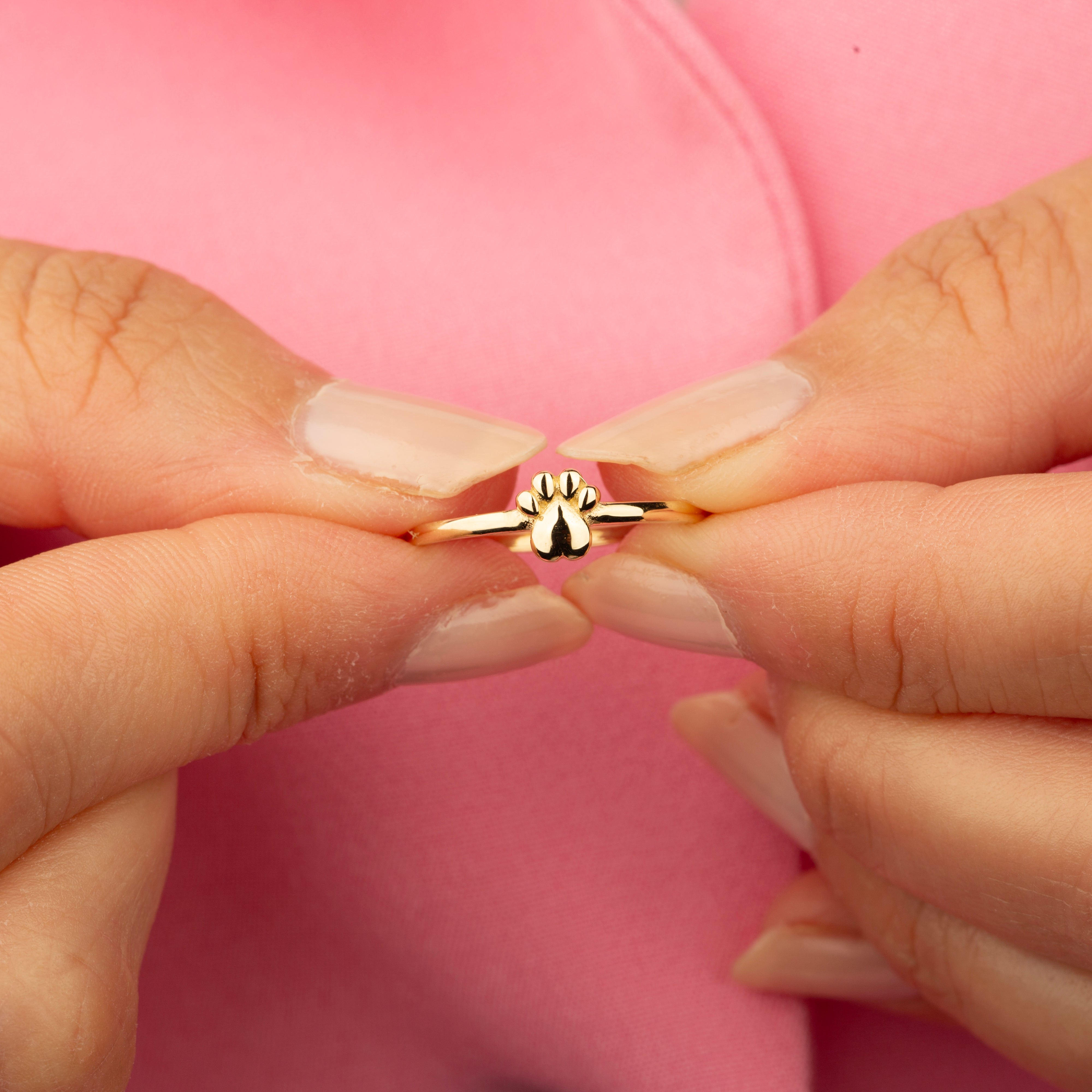 14K Solid Gold Paw Print Ring