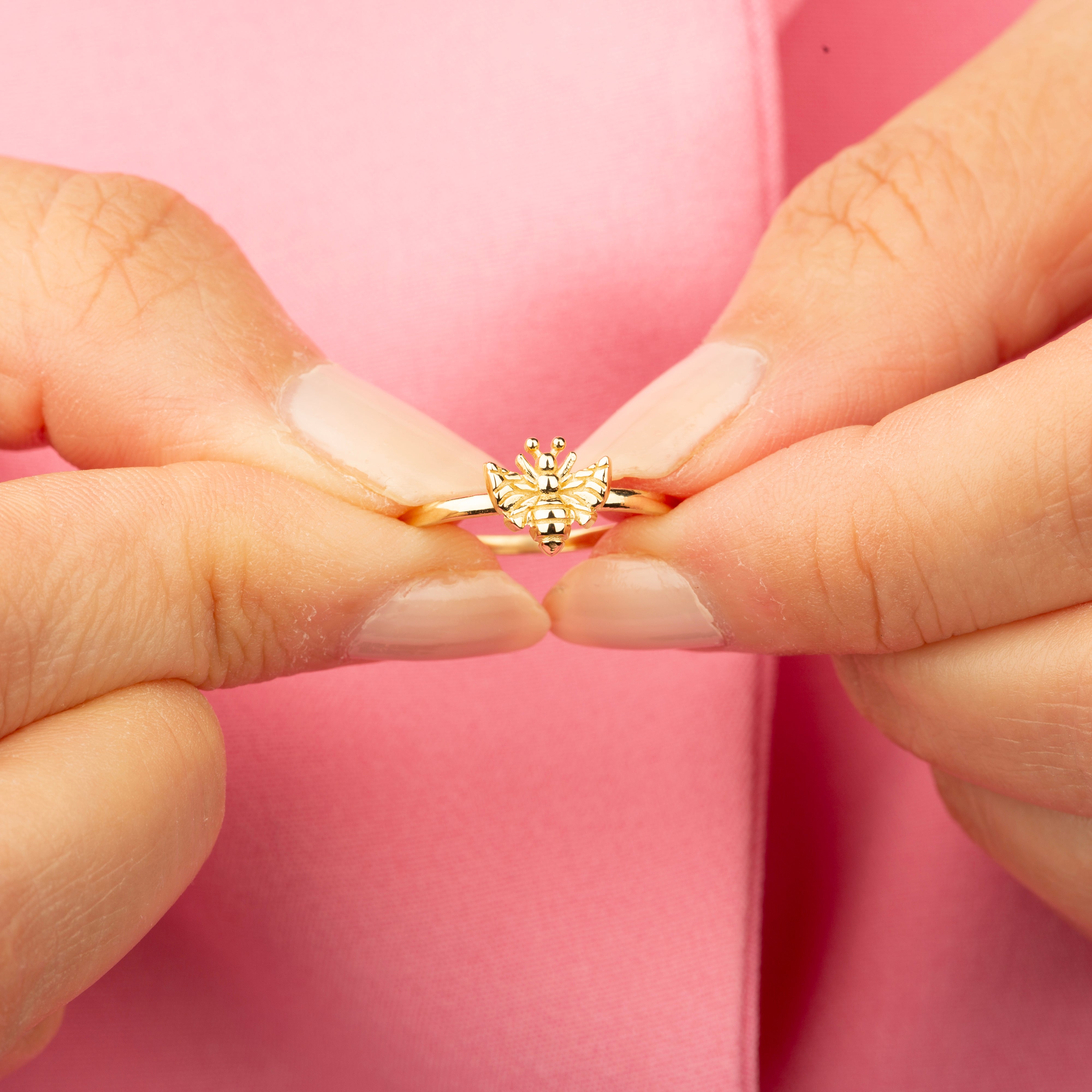 14K Solid Gold Bumble Bee Ring