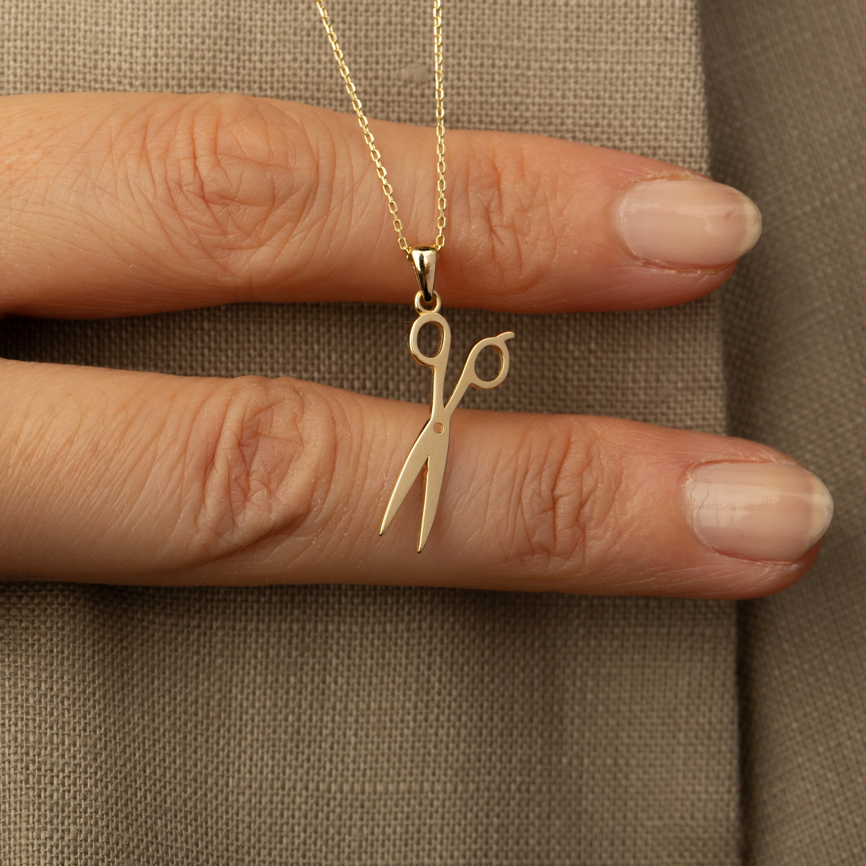 14K Solid Gold Scissor Pendant Necklace