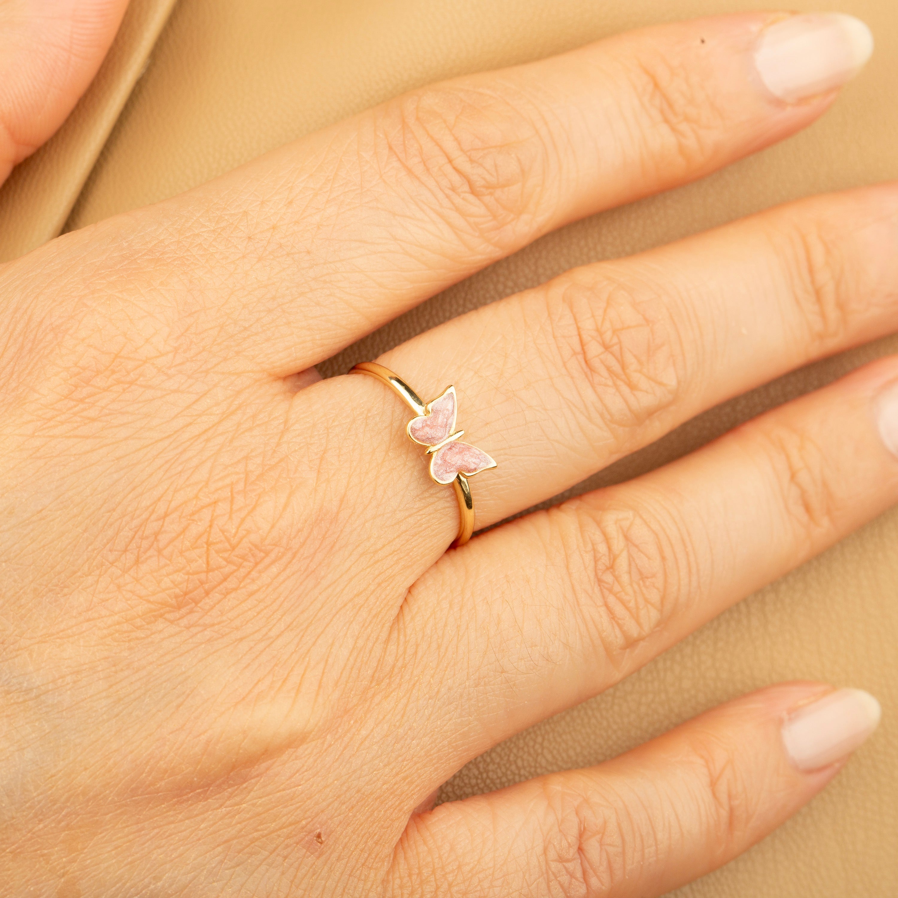 14k Gold Pink Butterfly Ring