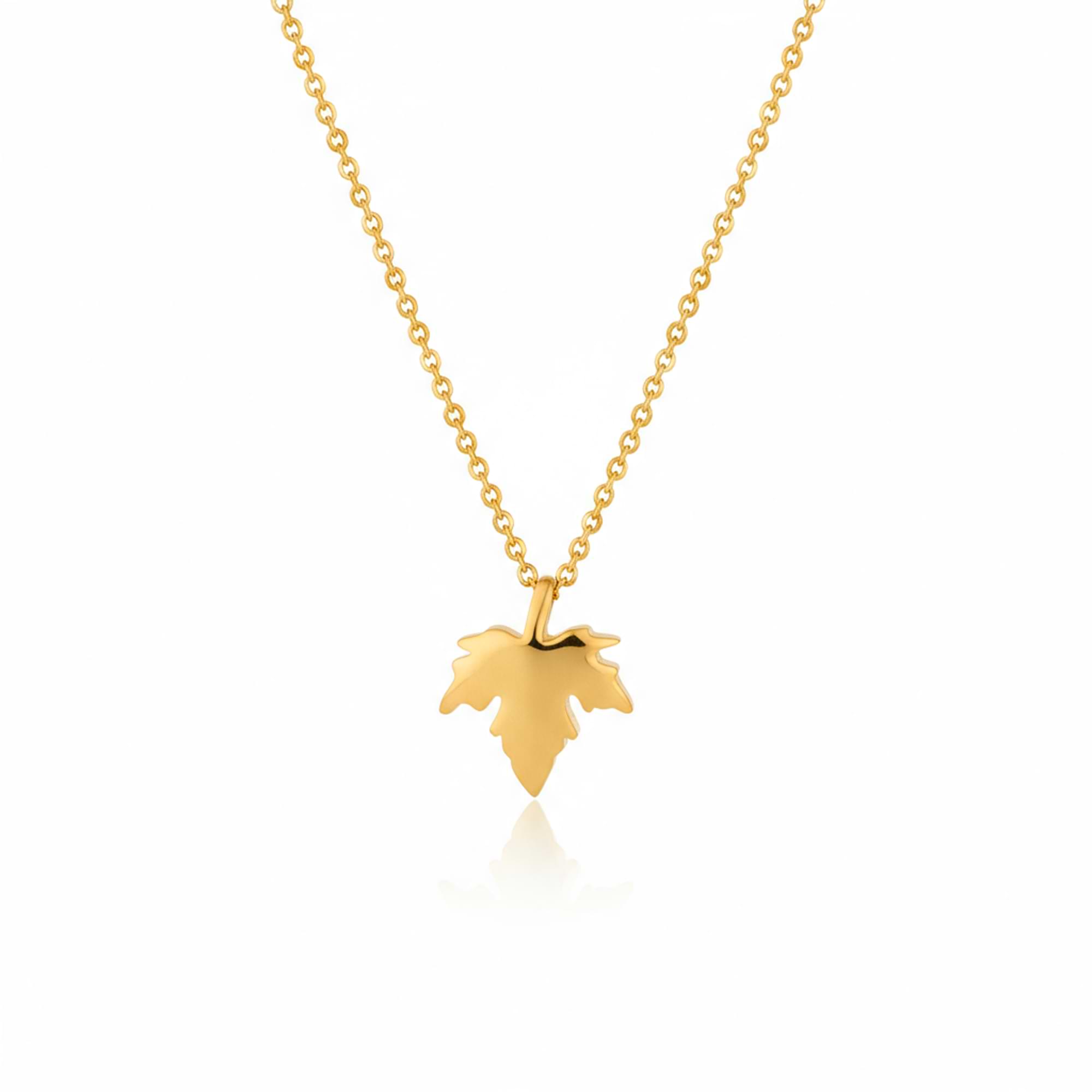 14K Solid Gold Maple Leaf Pendant Necklace