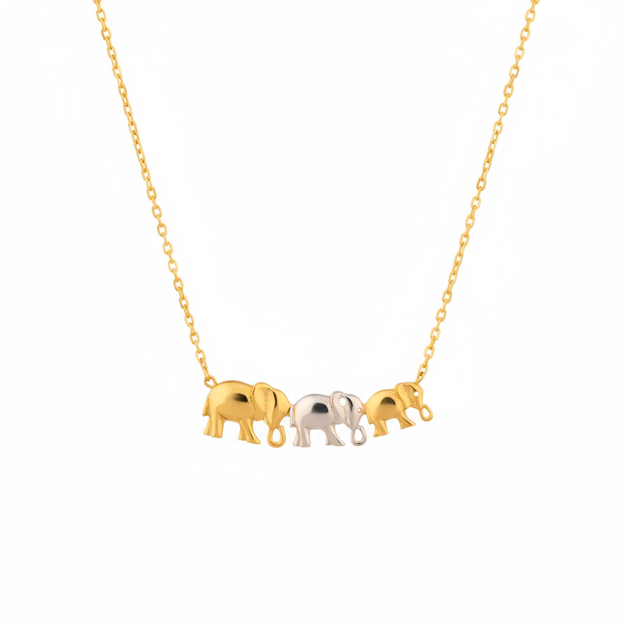 14K Gold Triple Elephant Pendant Necklace