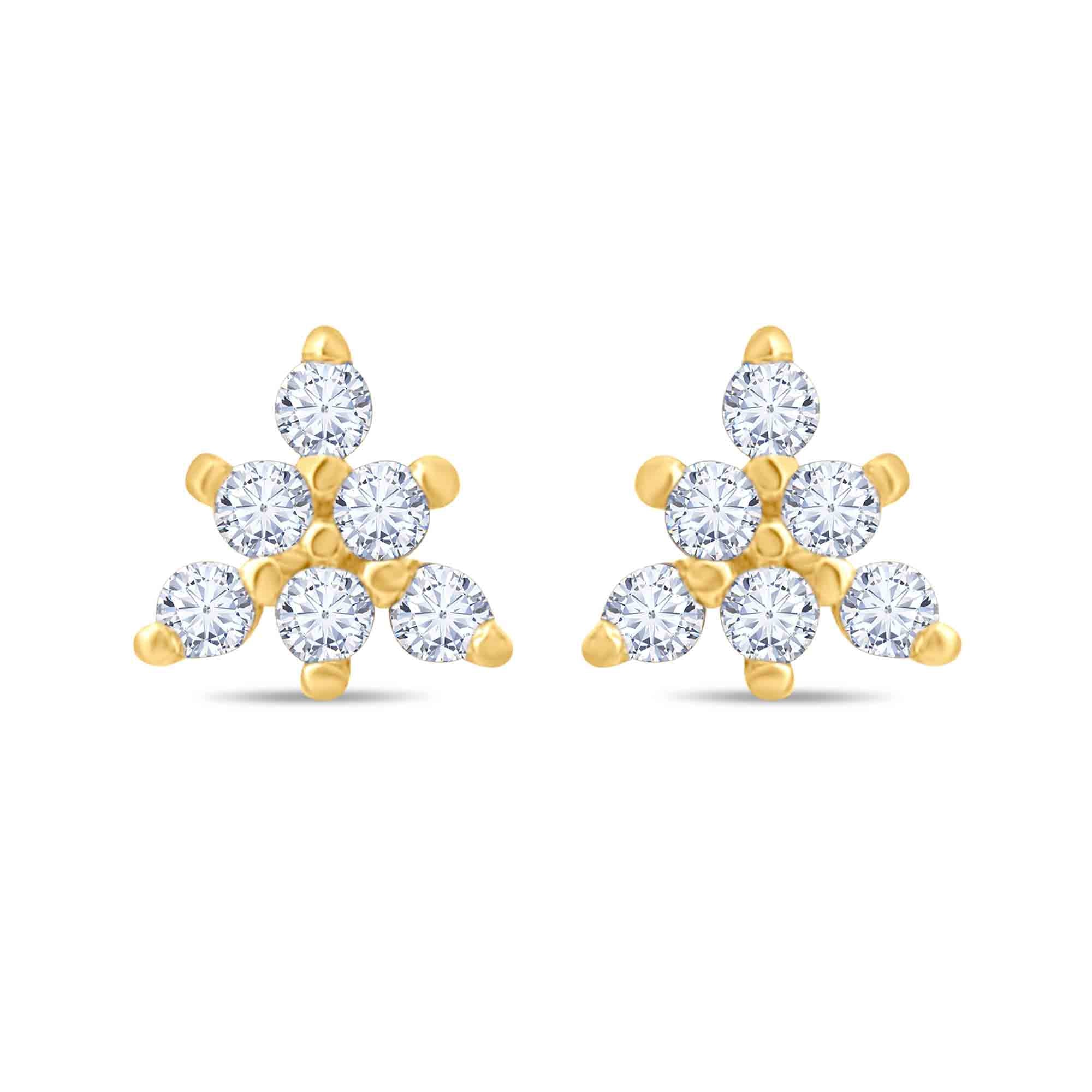 14K Gold Floral Triangle CZ Cluster Piercing on a white background