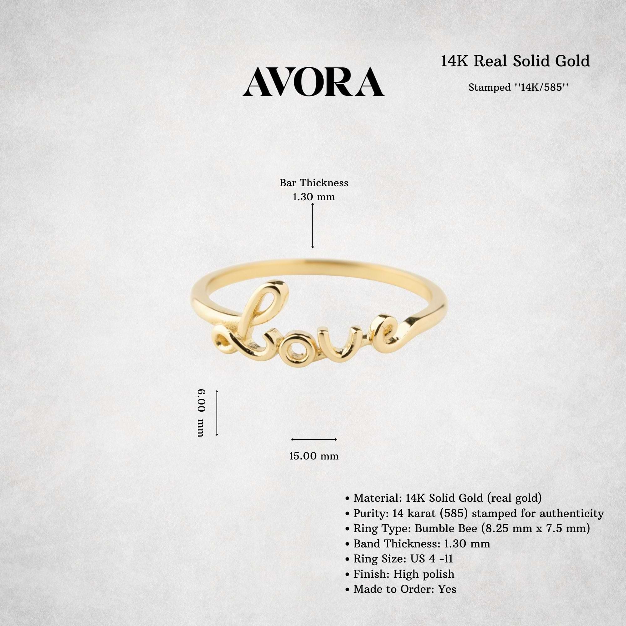 14K Real Gold Cursive Love Ring
