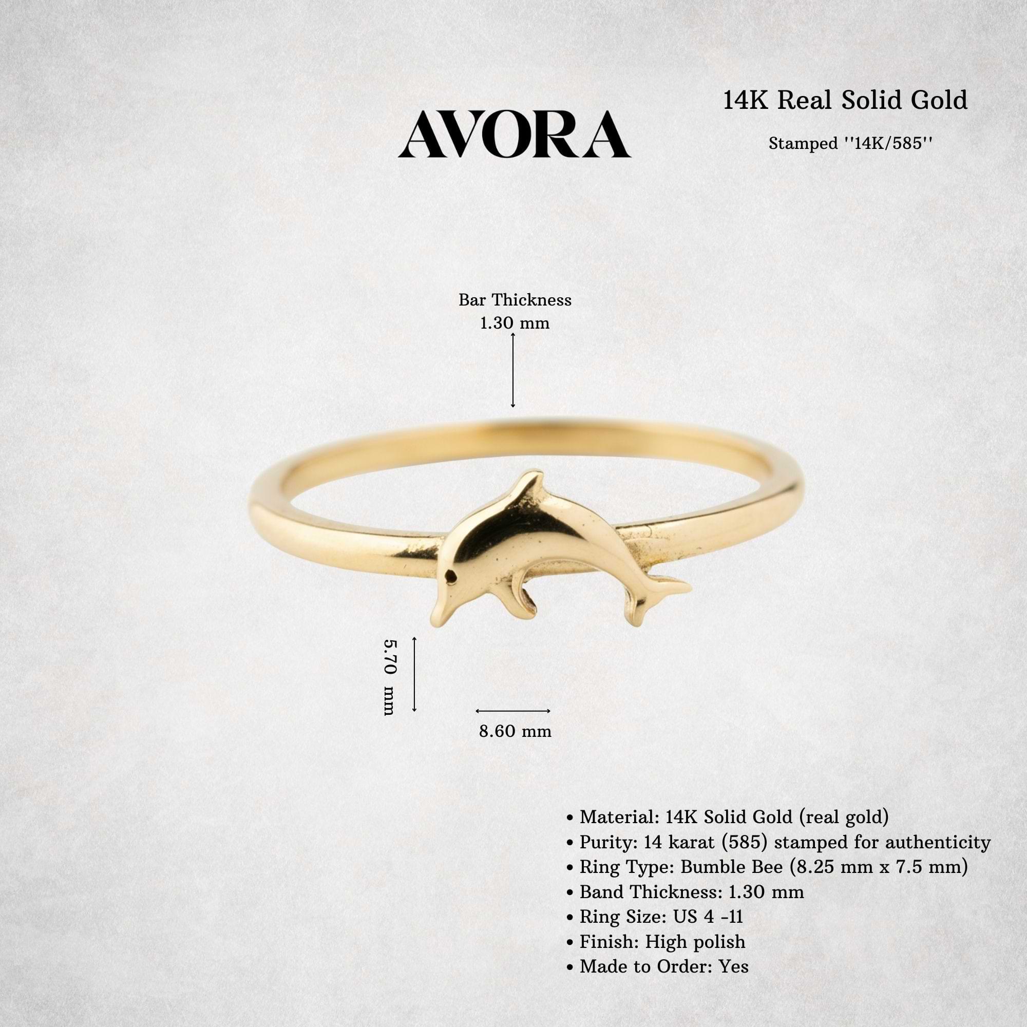 14K Solid Gold Dolphin Ring