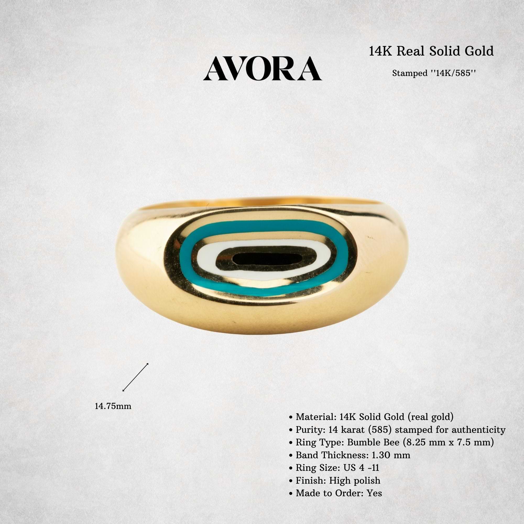 14K Solid Gold Dome Evil Eye Ring