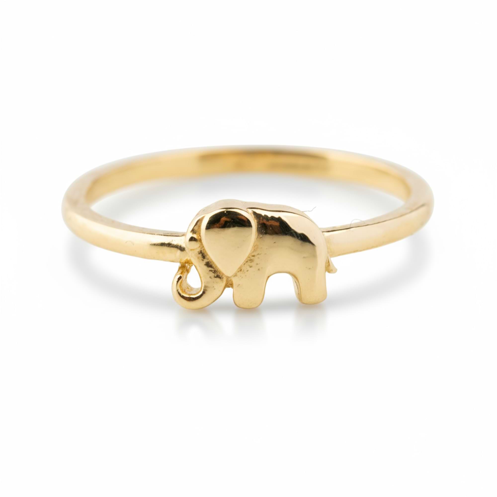 14k Gold elephant ring on a white background