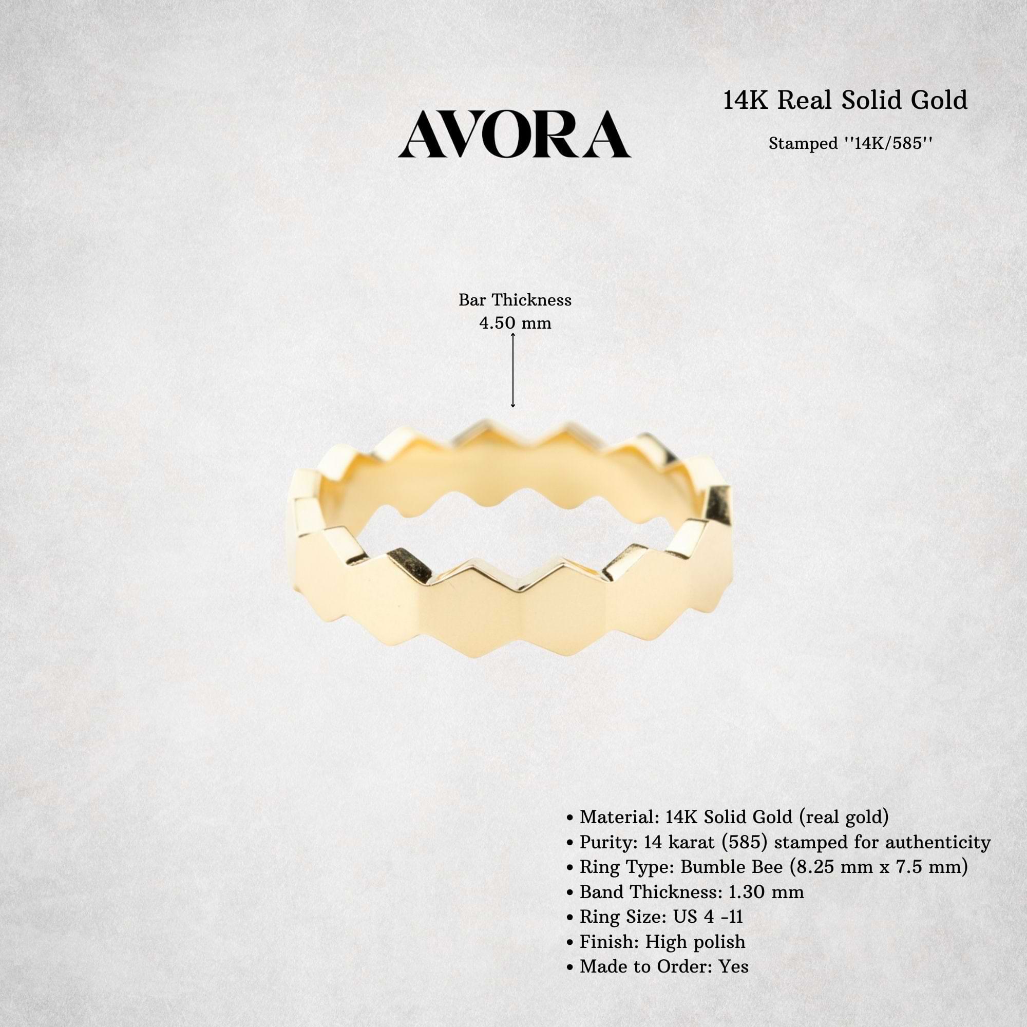 14K Solid Gold Honeycomb Band Ring