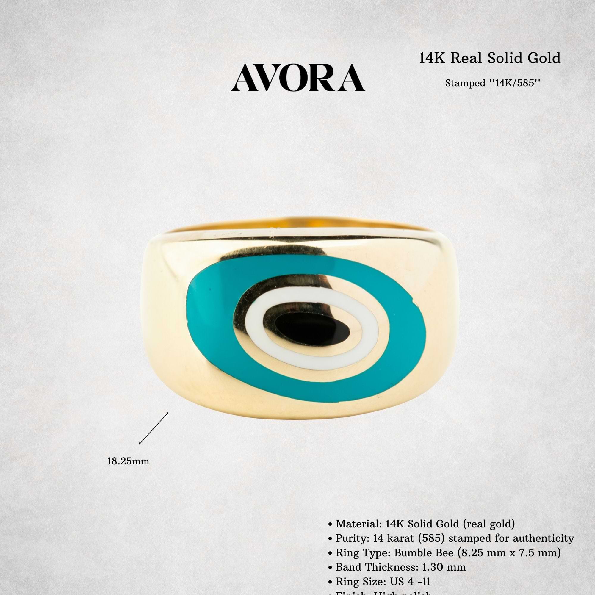 14K Solid Gold Large Dome Evil Eye Ring