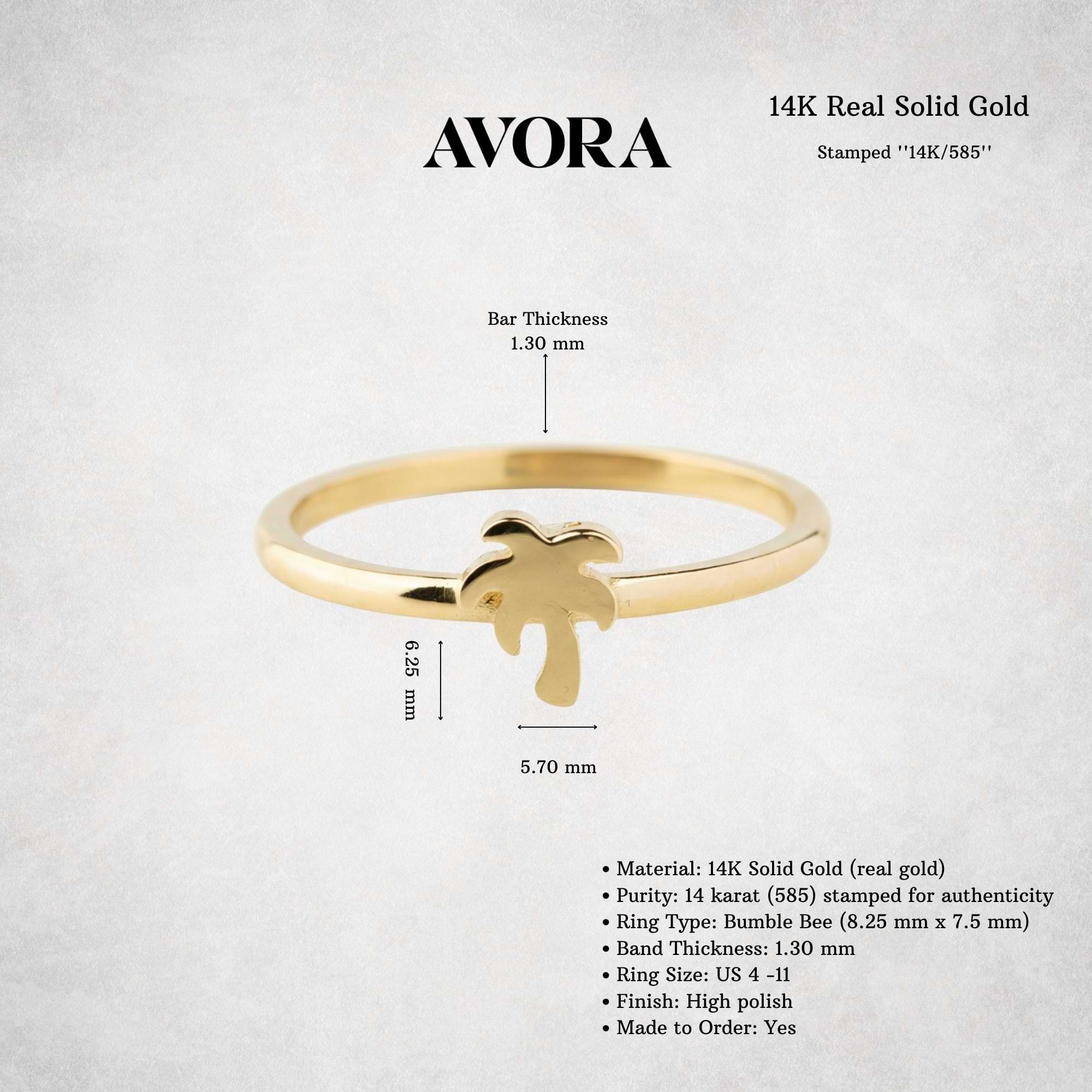 14K Solid Gold Palm Tree Ring