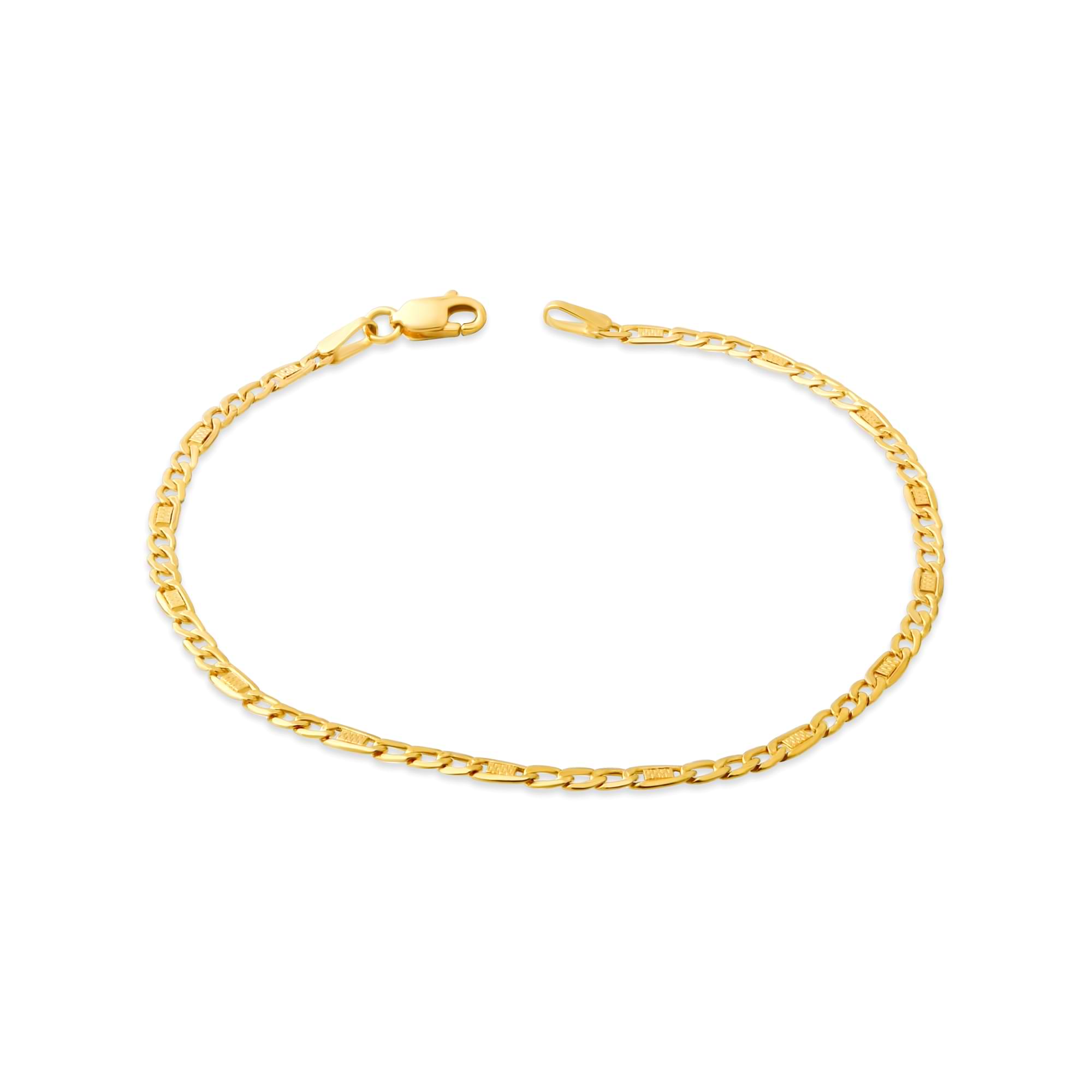 14K Gold Textured Figaro Bracelet – 2.5 mm, 6-7.5 in