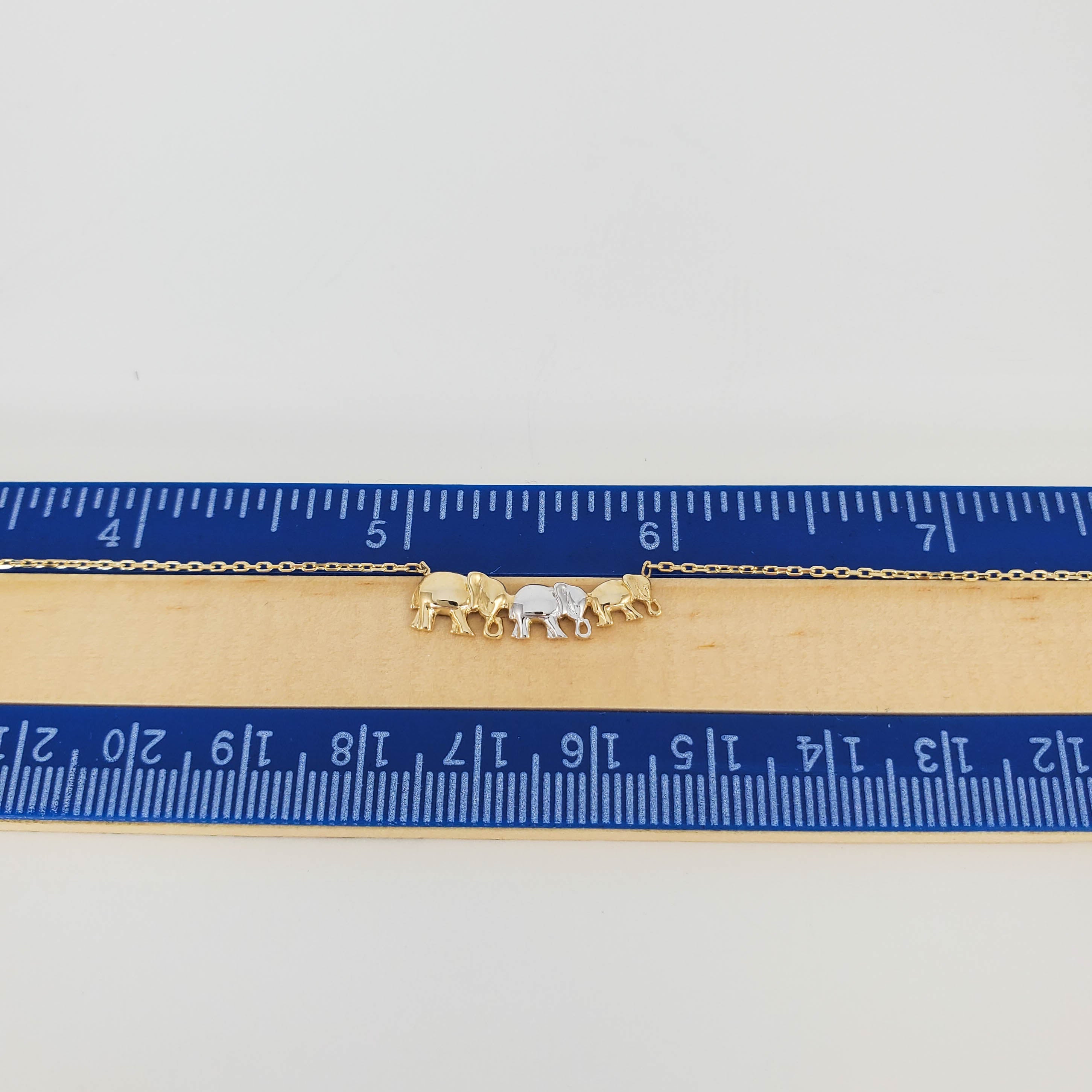 14K Gold Triple Elephant Pendant Necklace