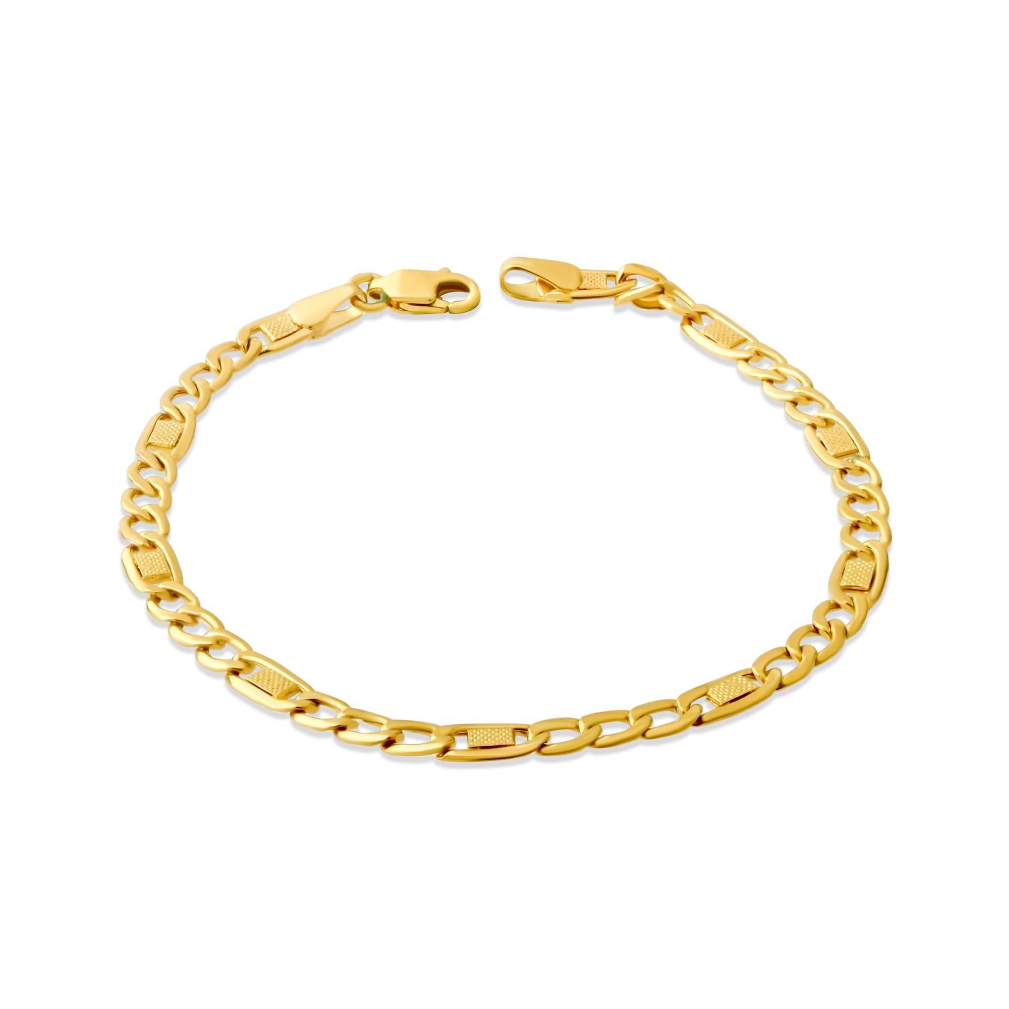 14K Gold Textured Figaro Bracelet – 4.5 mm, 6-7.5 in