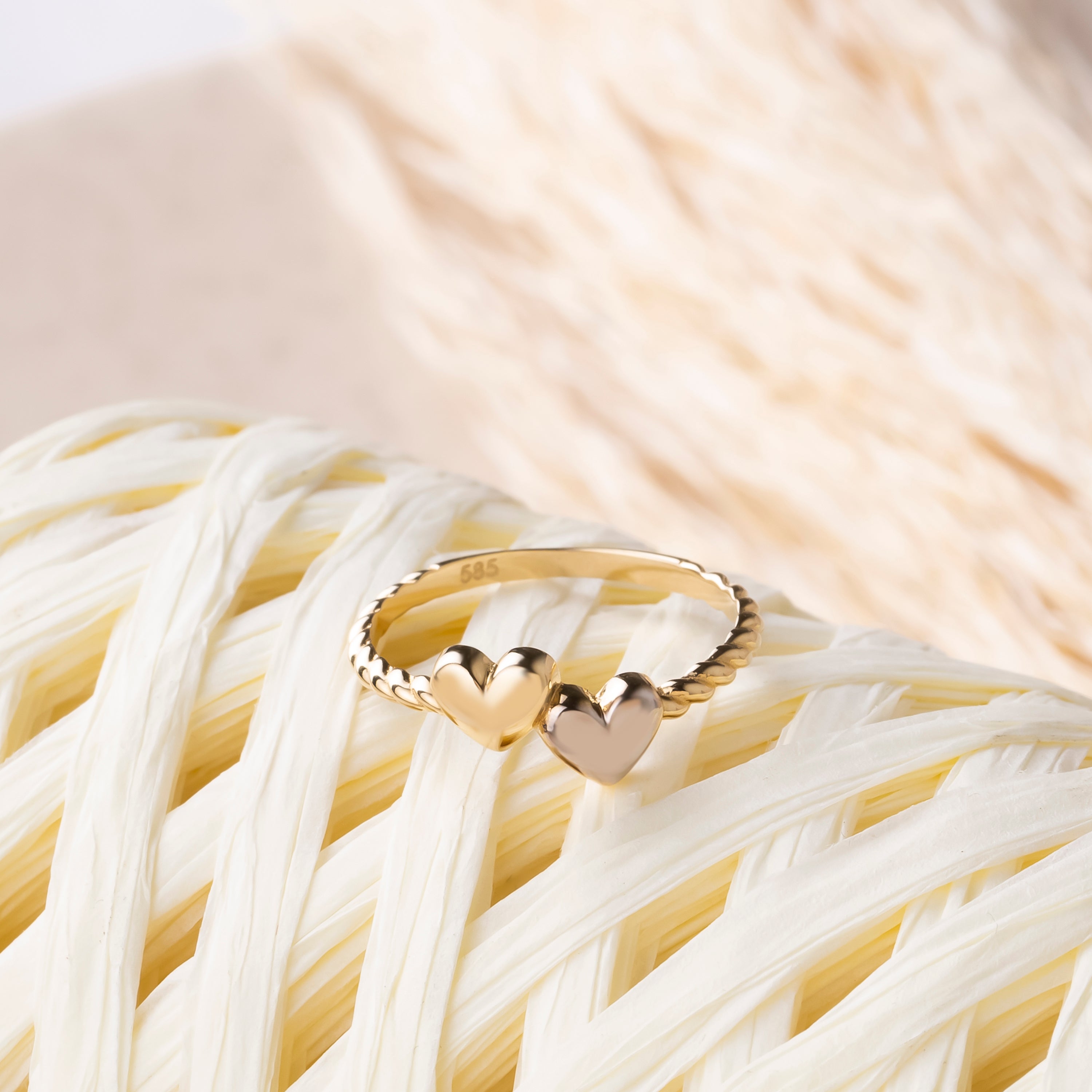 14K Two-Tone Gold Double Heart Ring – Yellow & White Gold Love Band