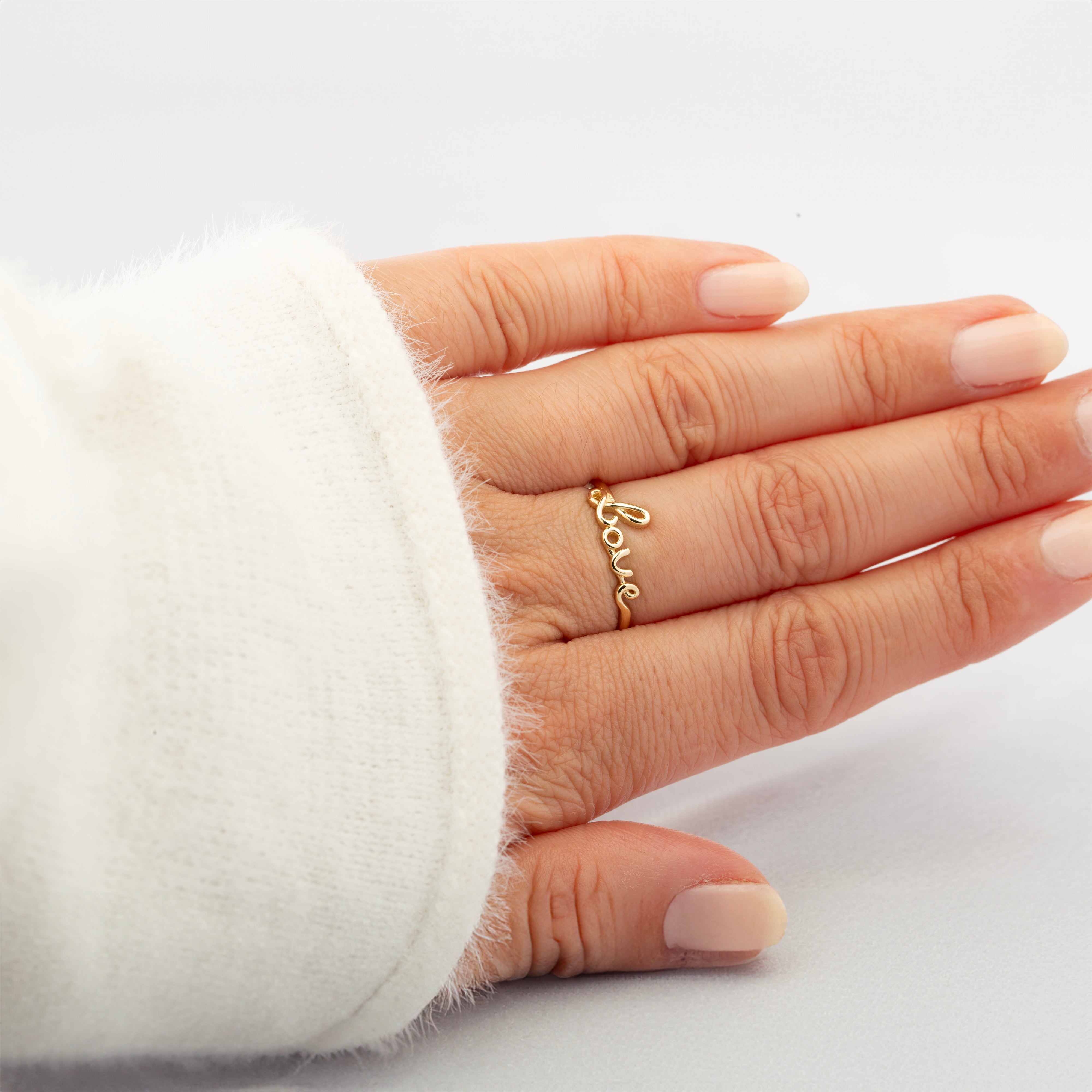 14K Real Gold Cursive Love Ring