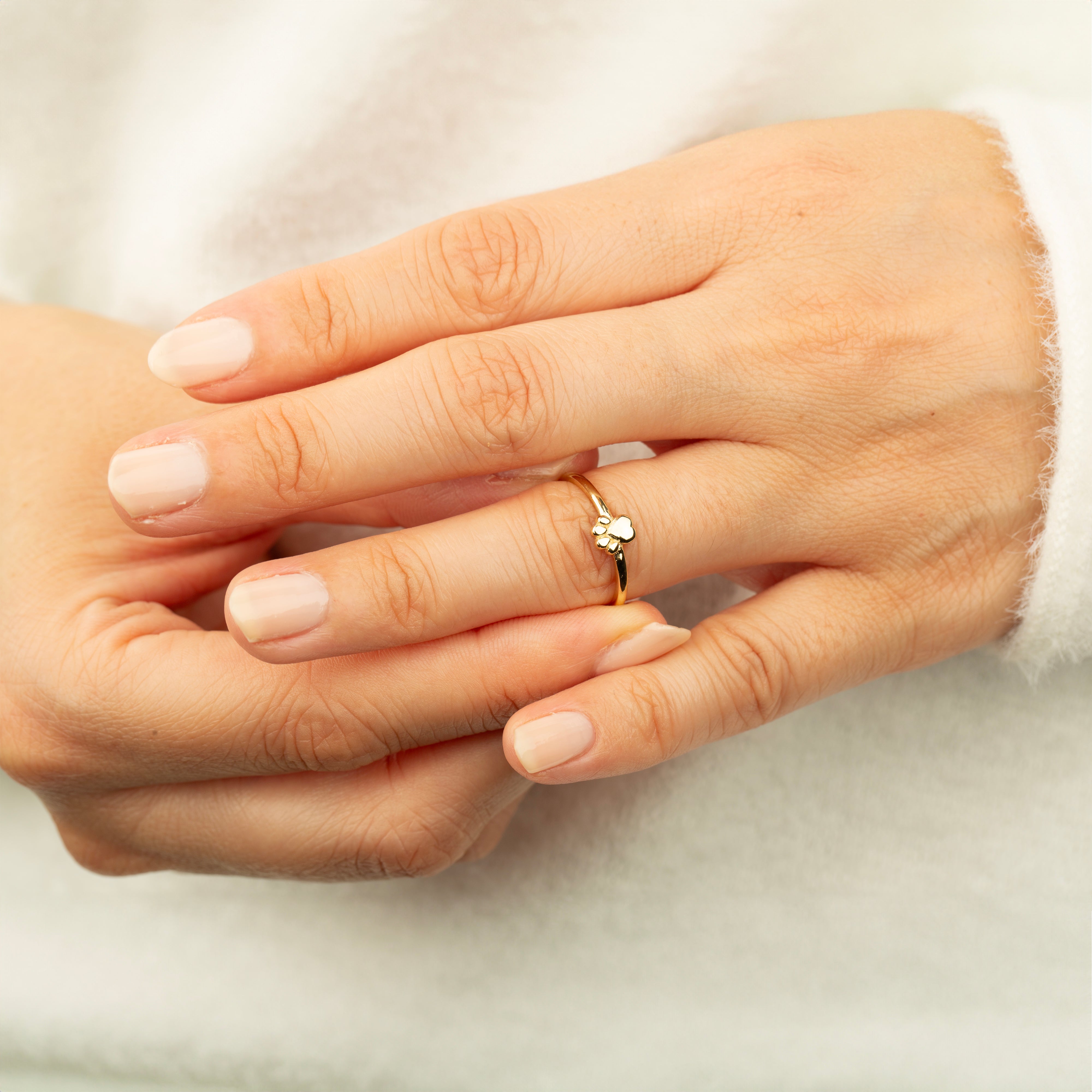 14K Solid Gold Paw Print Ring