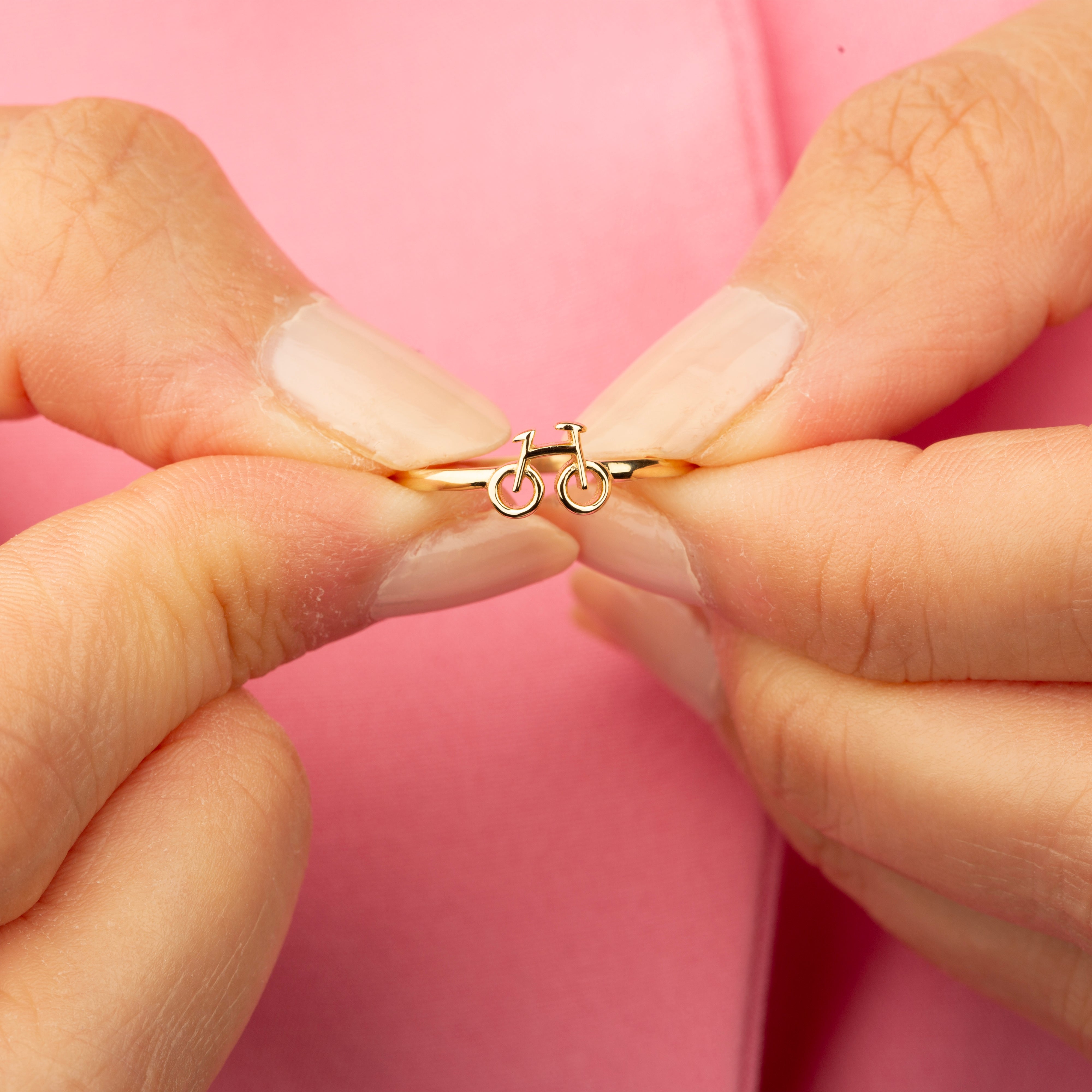 14K Solid Gold Bicycle Ring