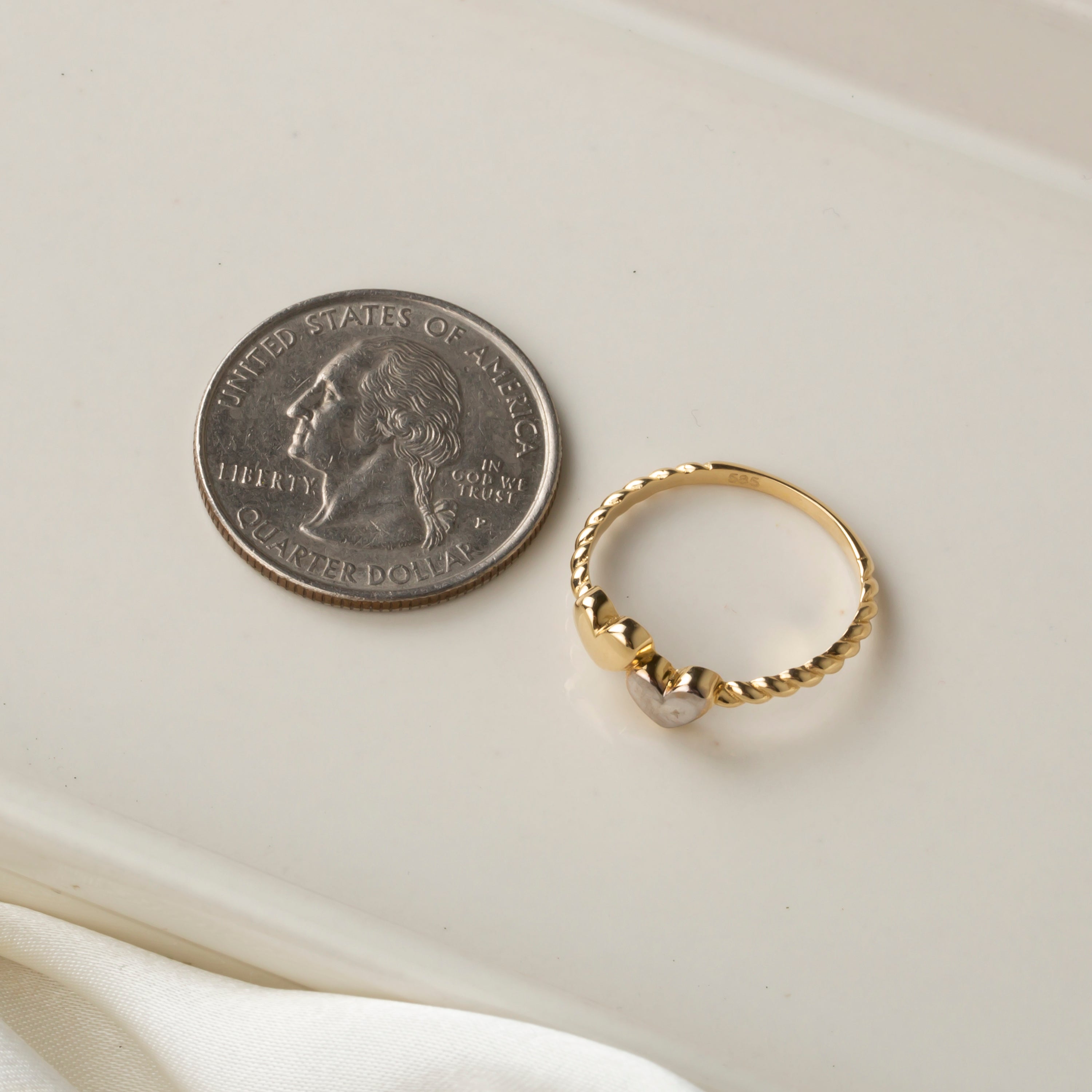 14K Two-Tone Gold Double Heart Ring – Yellow & White Gold Love Band