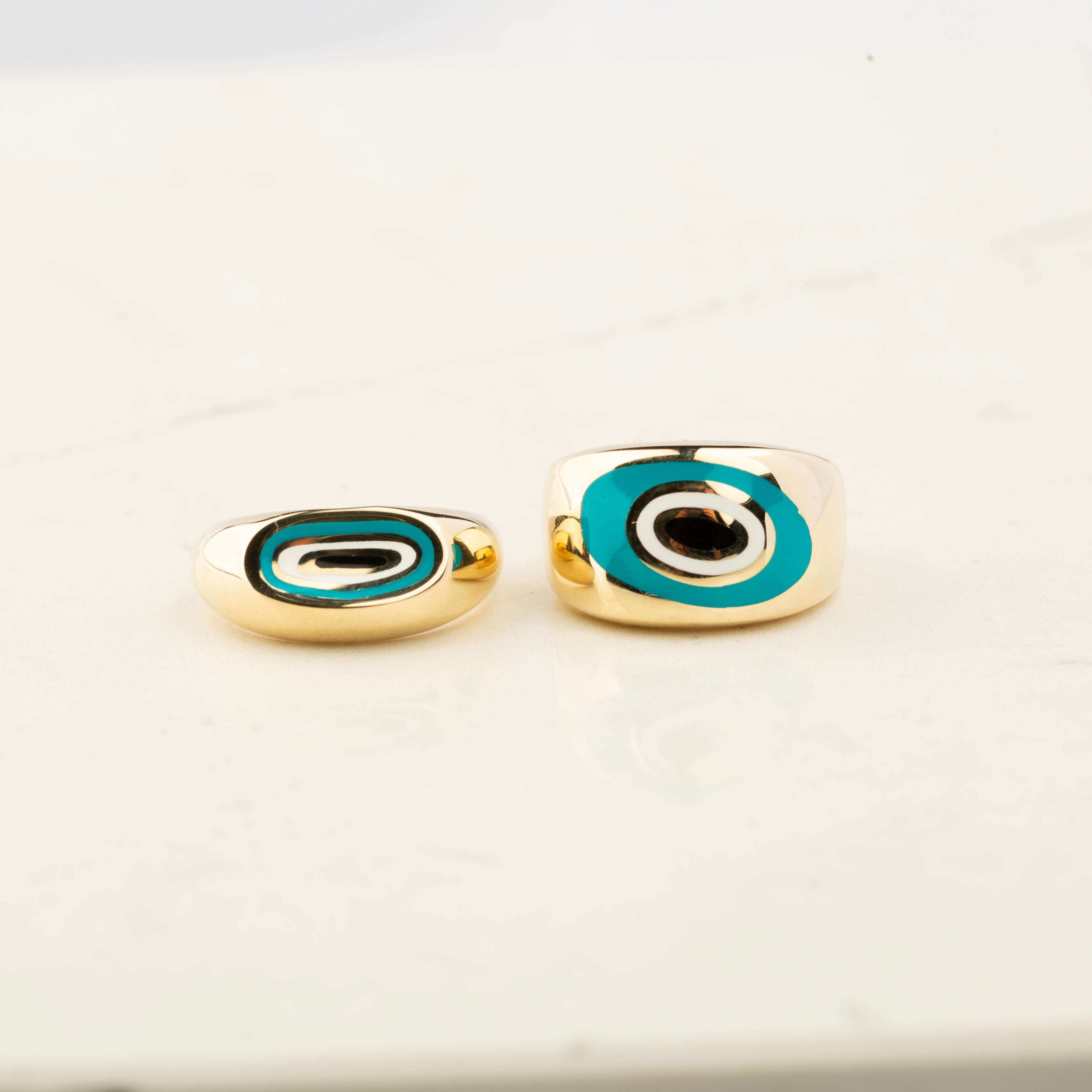 14K Solid Gold Large Dome Evil Eye Ring